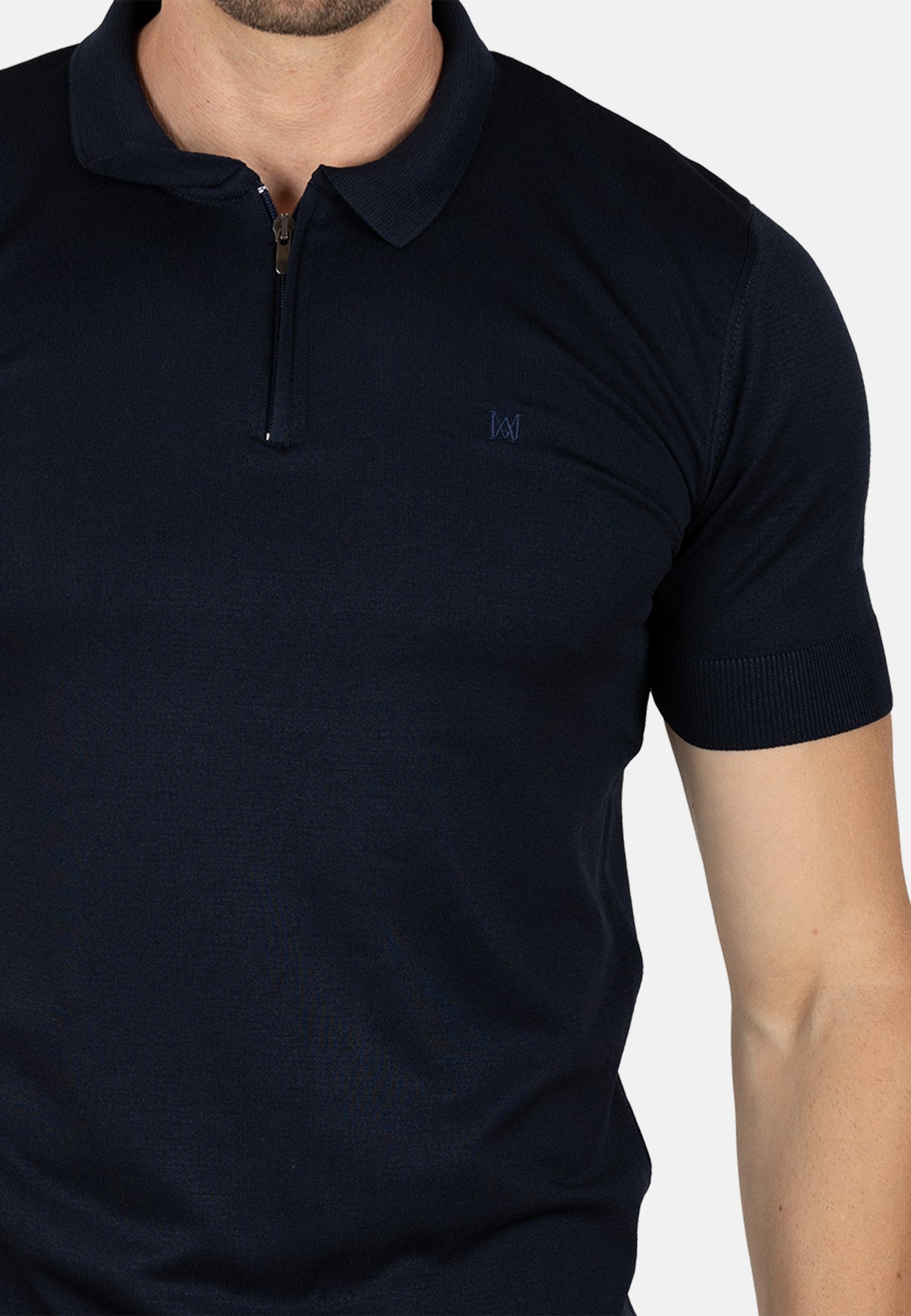 Polo azul marino de punto para hombre con cremallera