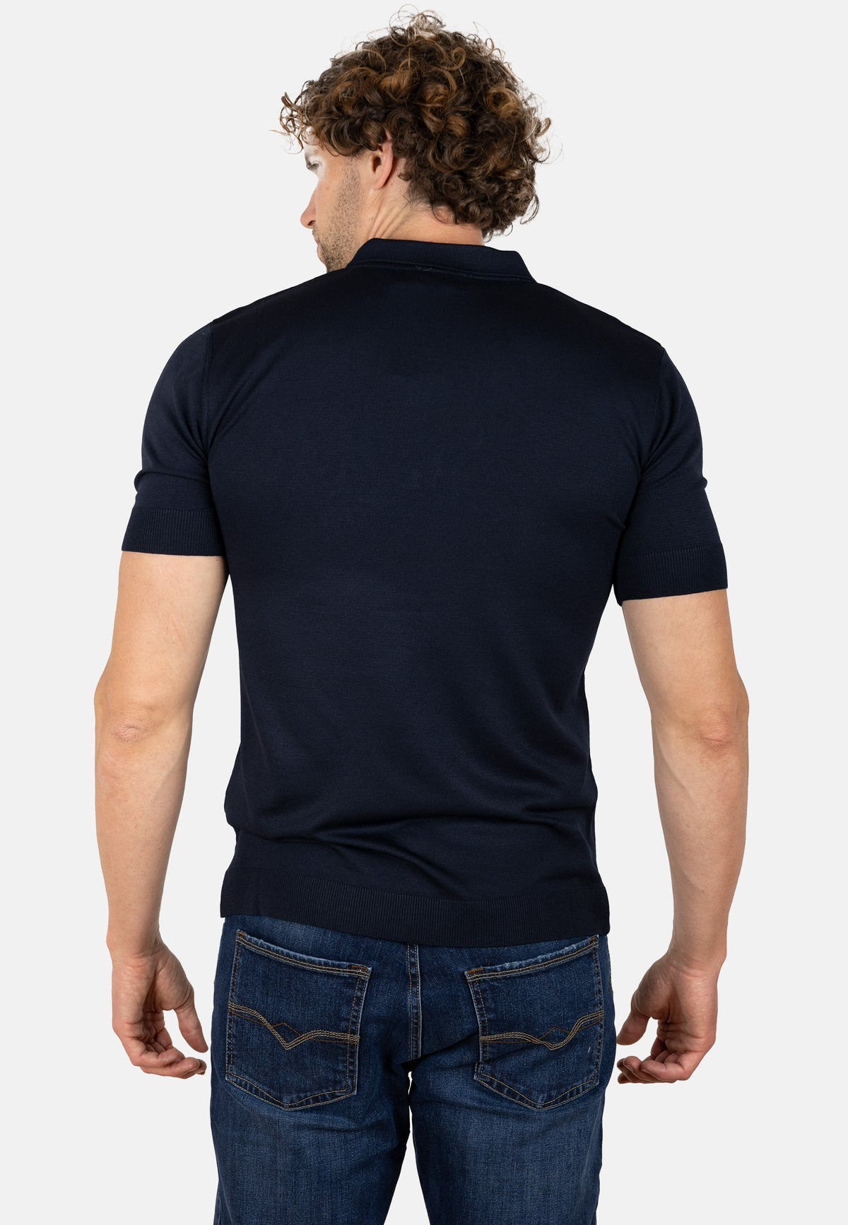 Polo  azul marino de punto para hombre con cremallera