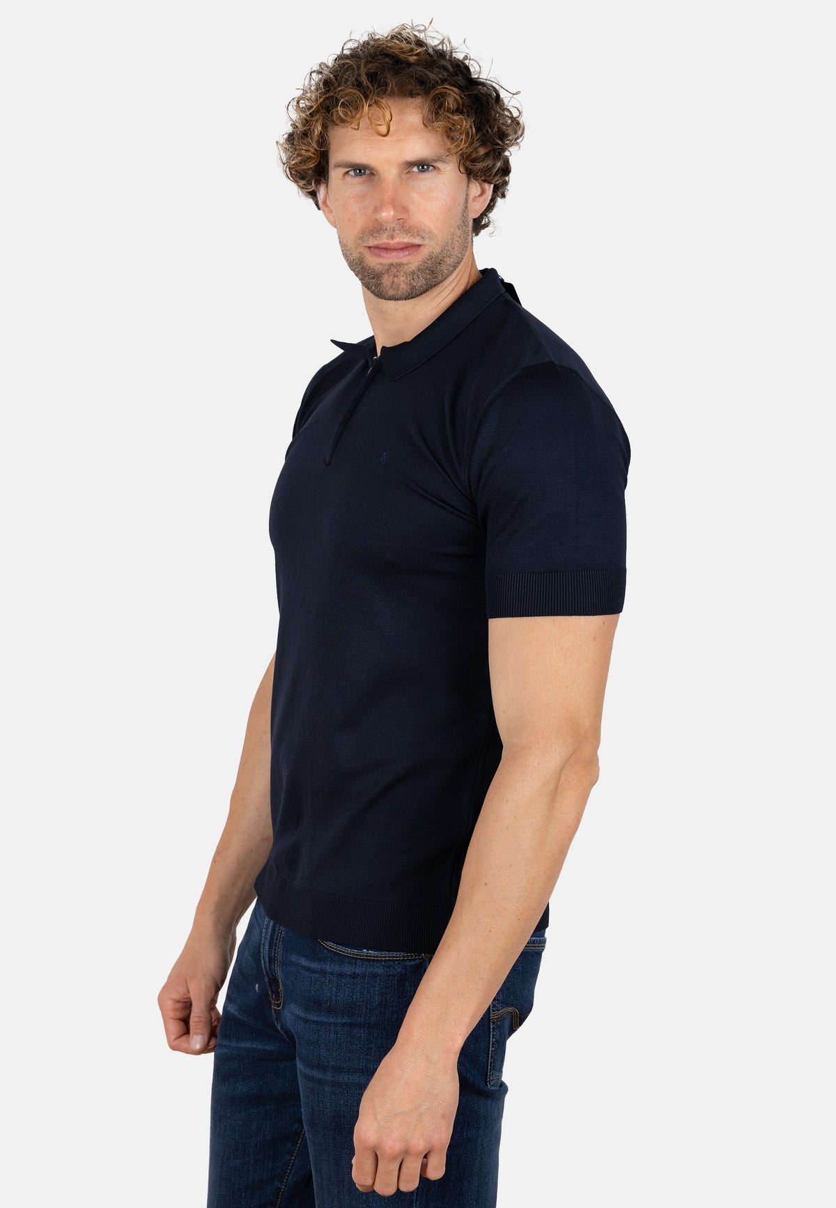 Polo  azul marino de punto para hombre con cremallera