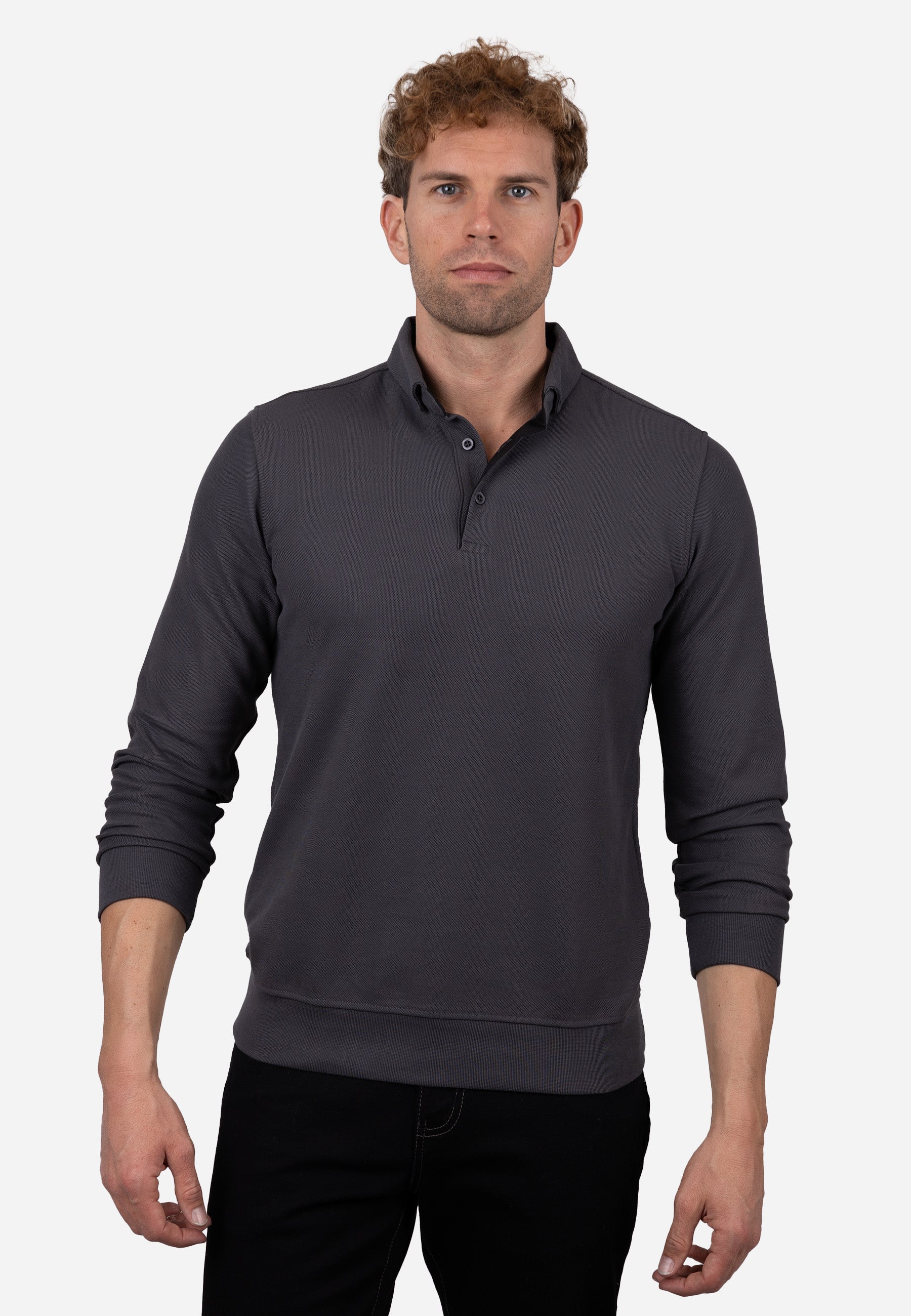 Polo Granito Essential Manga Larga Gris