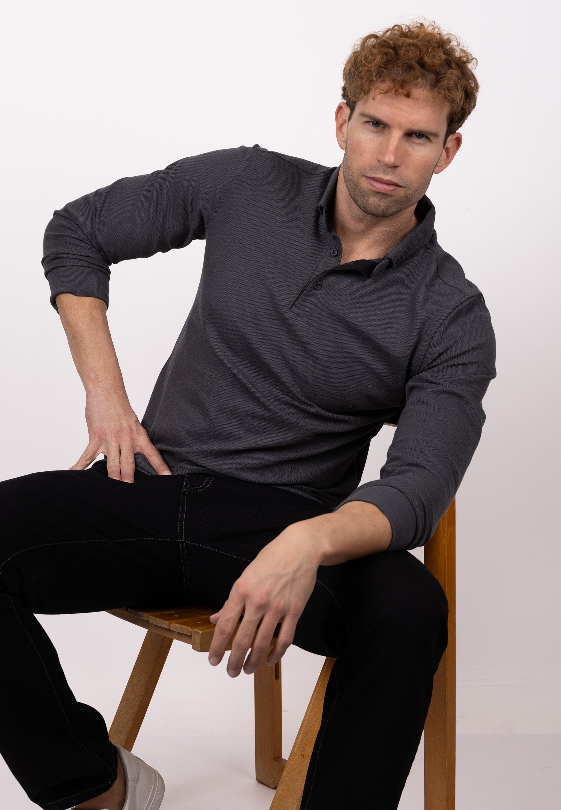 Polo Granito Essential Manga Larga Gris