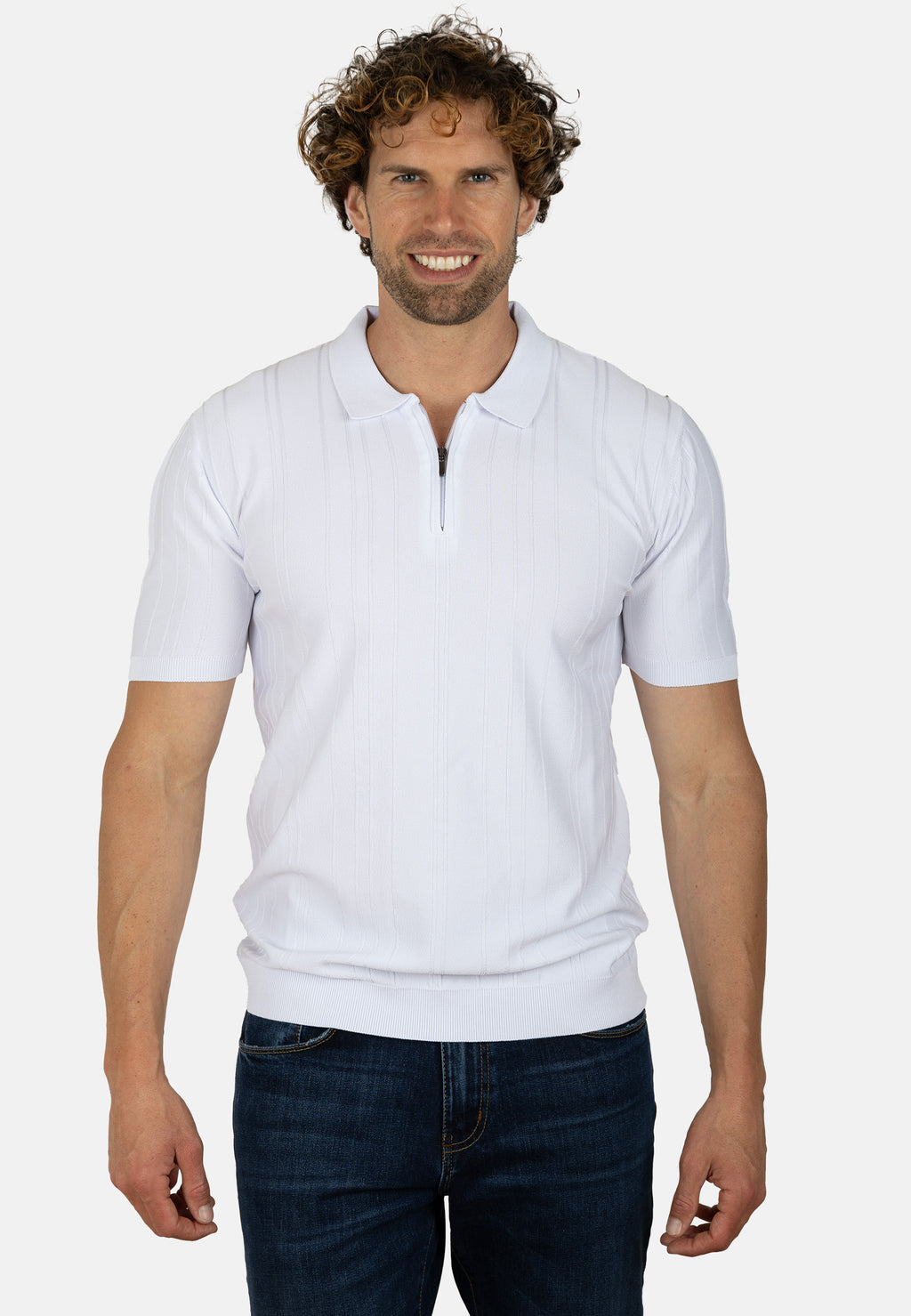 Polo de punto canalé para hombre en color blanco