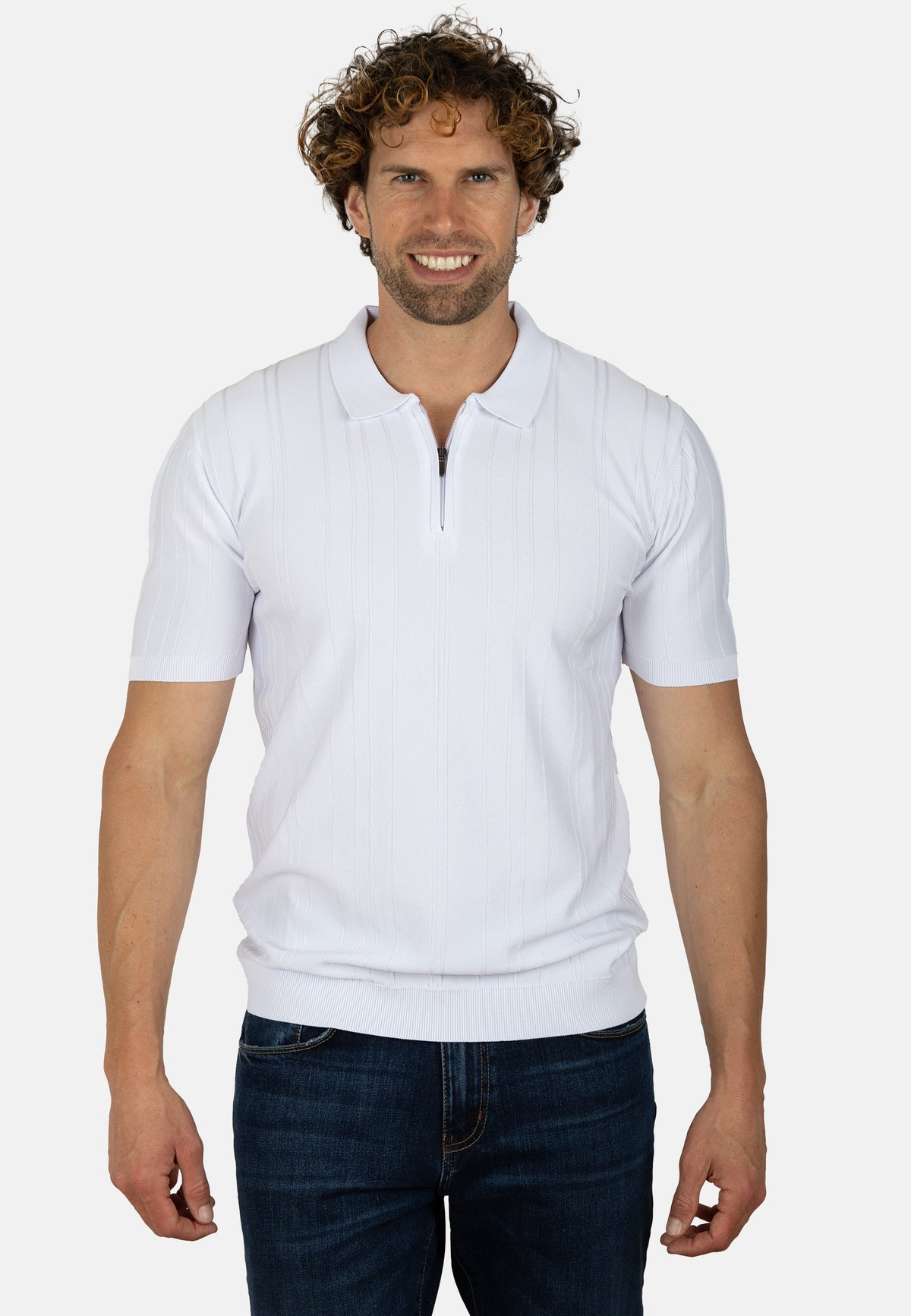 Polo de punto canalé para hombre en color blanco