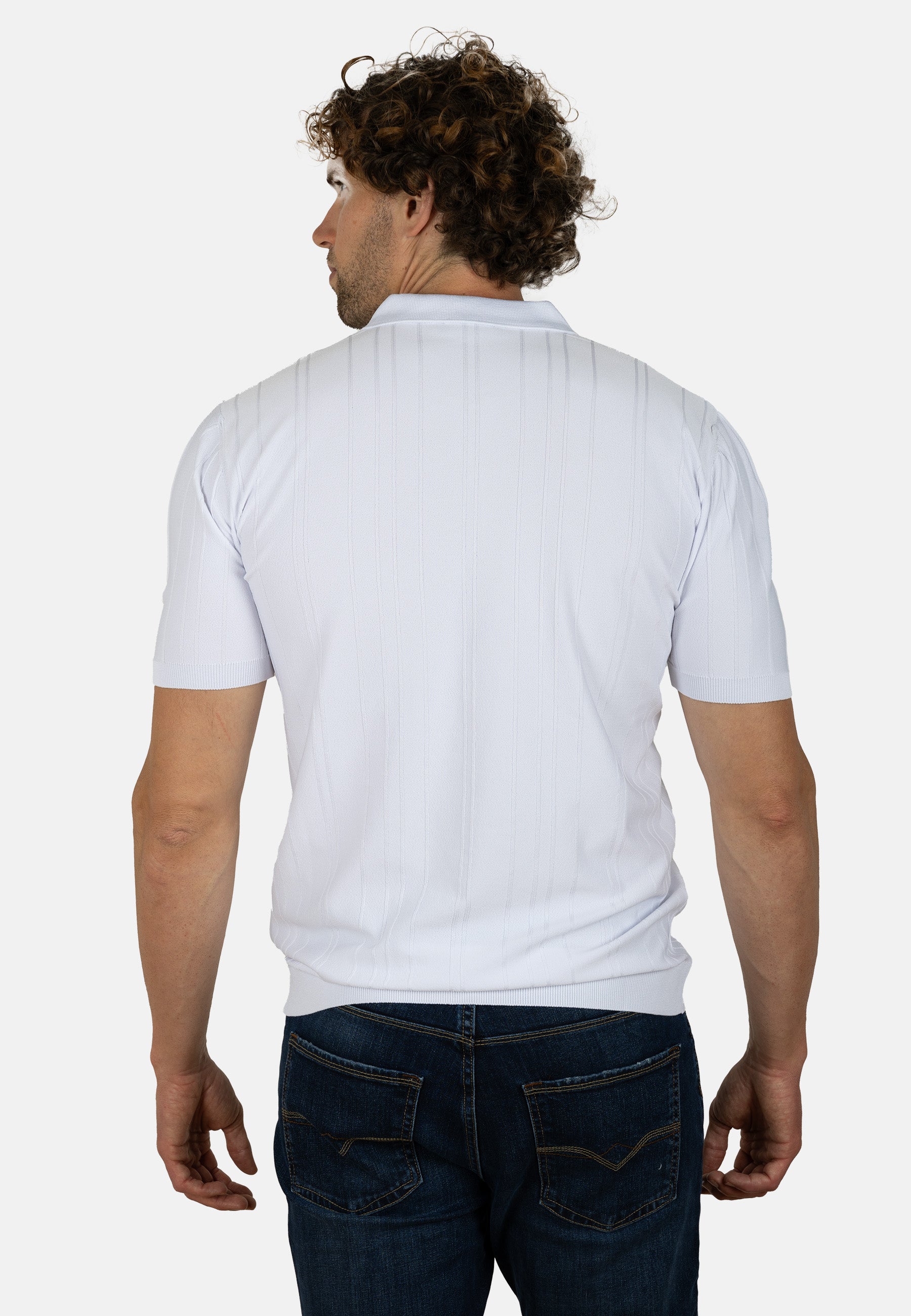 Polo de punto canalé para hombre en color blanco