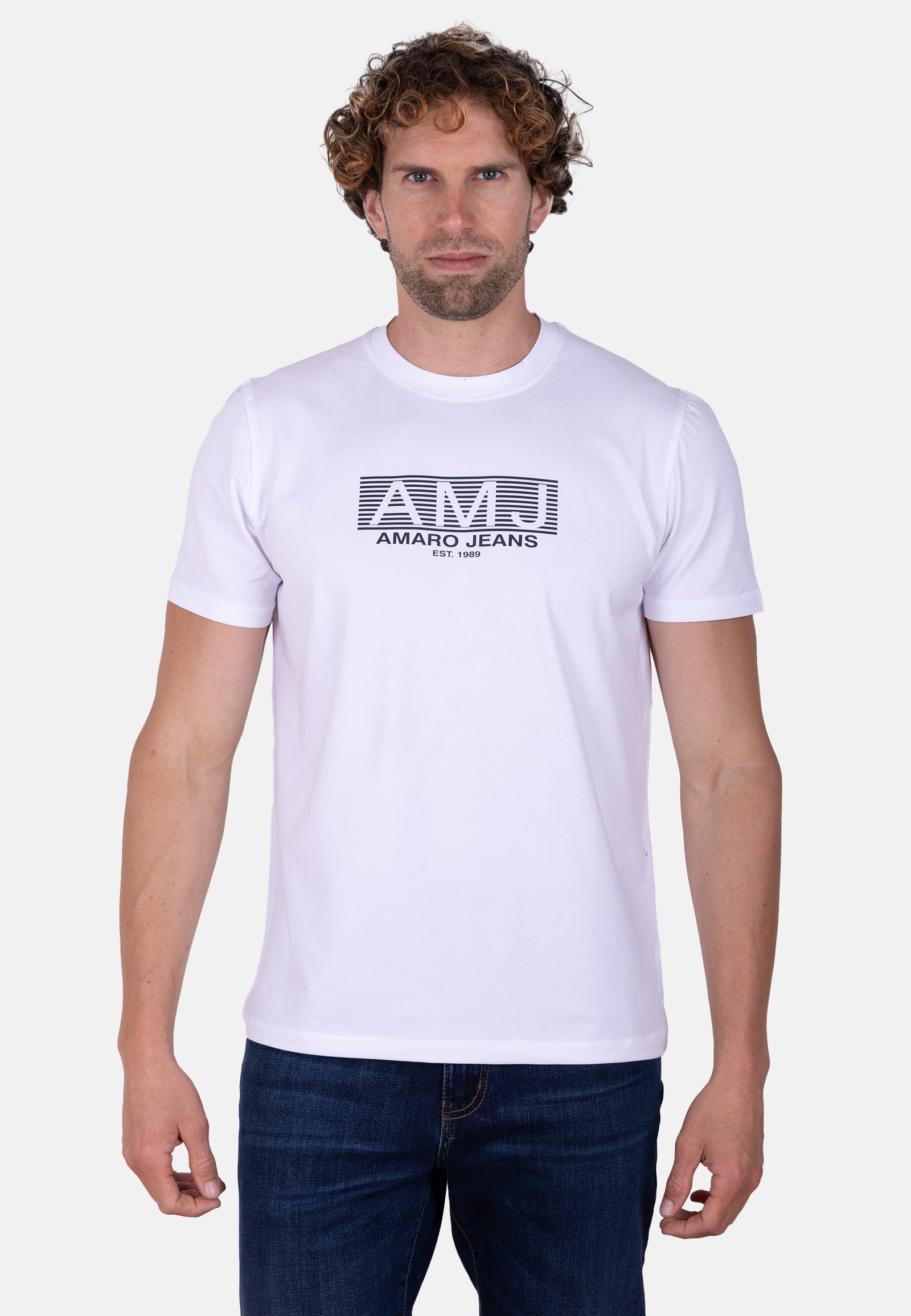 Camiseta AMJ blanca con logo contraste