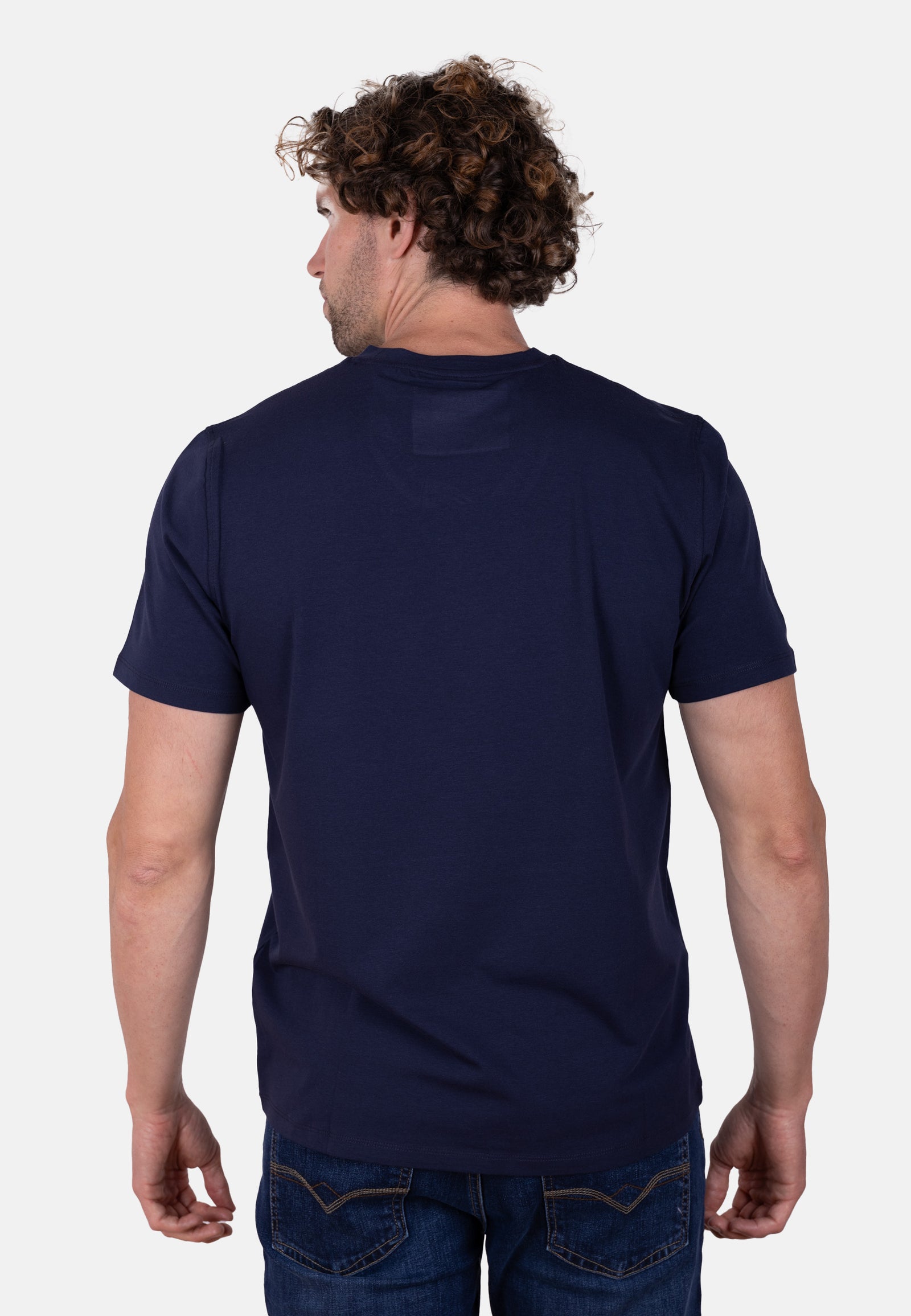 Camiseta AMJ azul marino con logo contraste