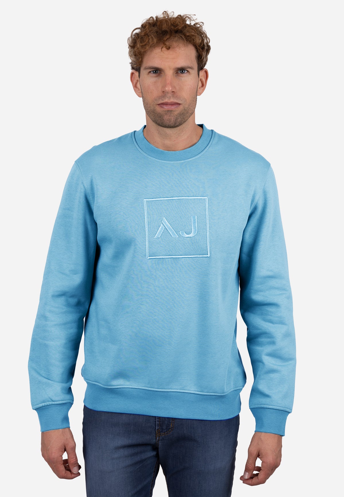 Sudadera Básica AJ Marino con Bordado Tonal Celeste