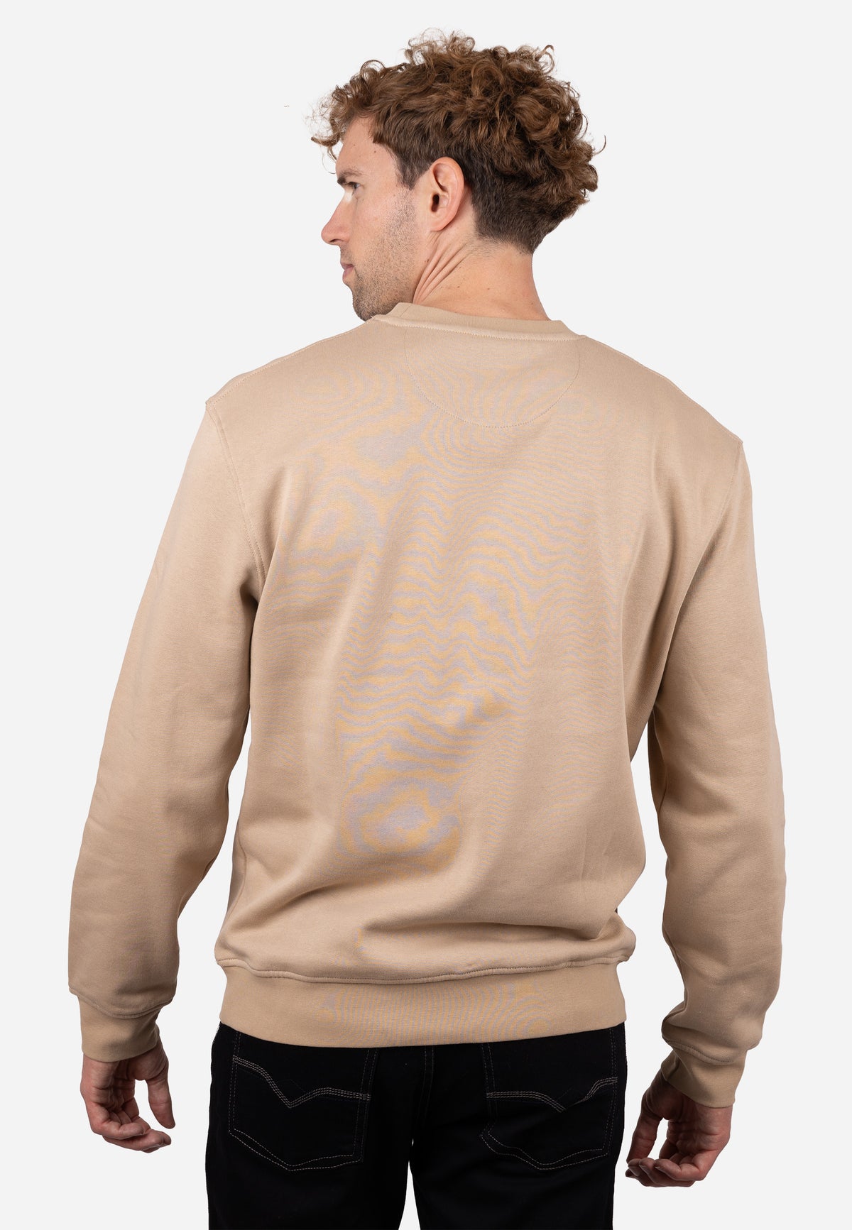 Sudadera Cuello Redondo AJ con Bordado y Detalle Rayado Beige