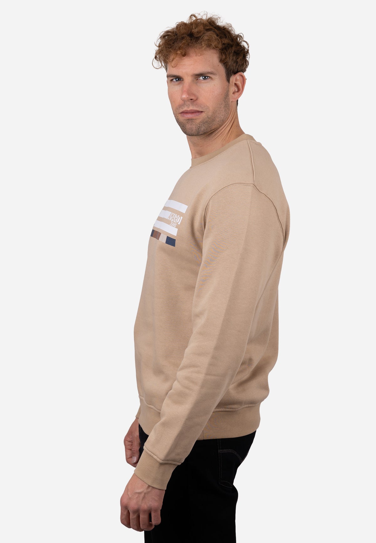 Sudadera Cuello Redondo AJ con Bordado y Detalle Rayado Beige