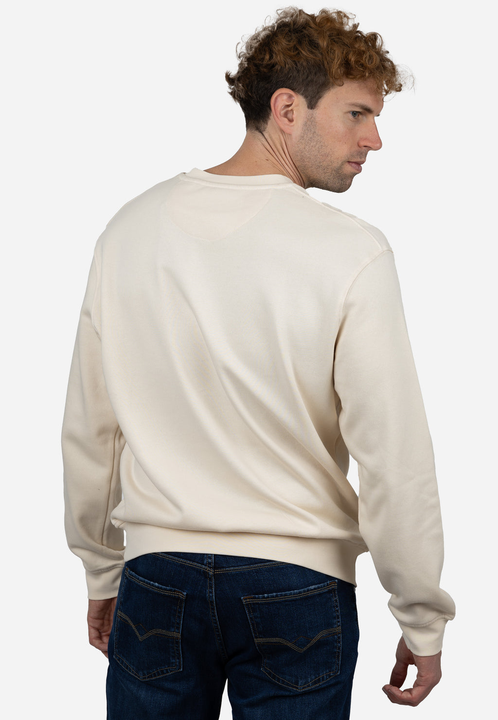 Sudadera Cuello Redondo AJ con Bordado y Detalle Rayado Crudo