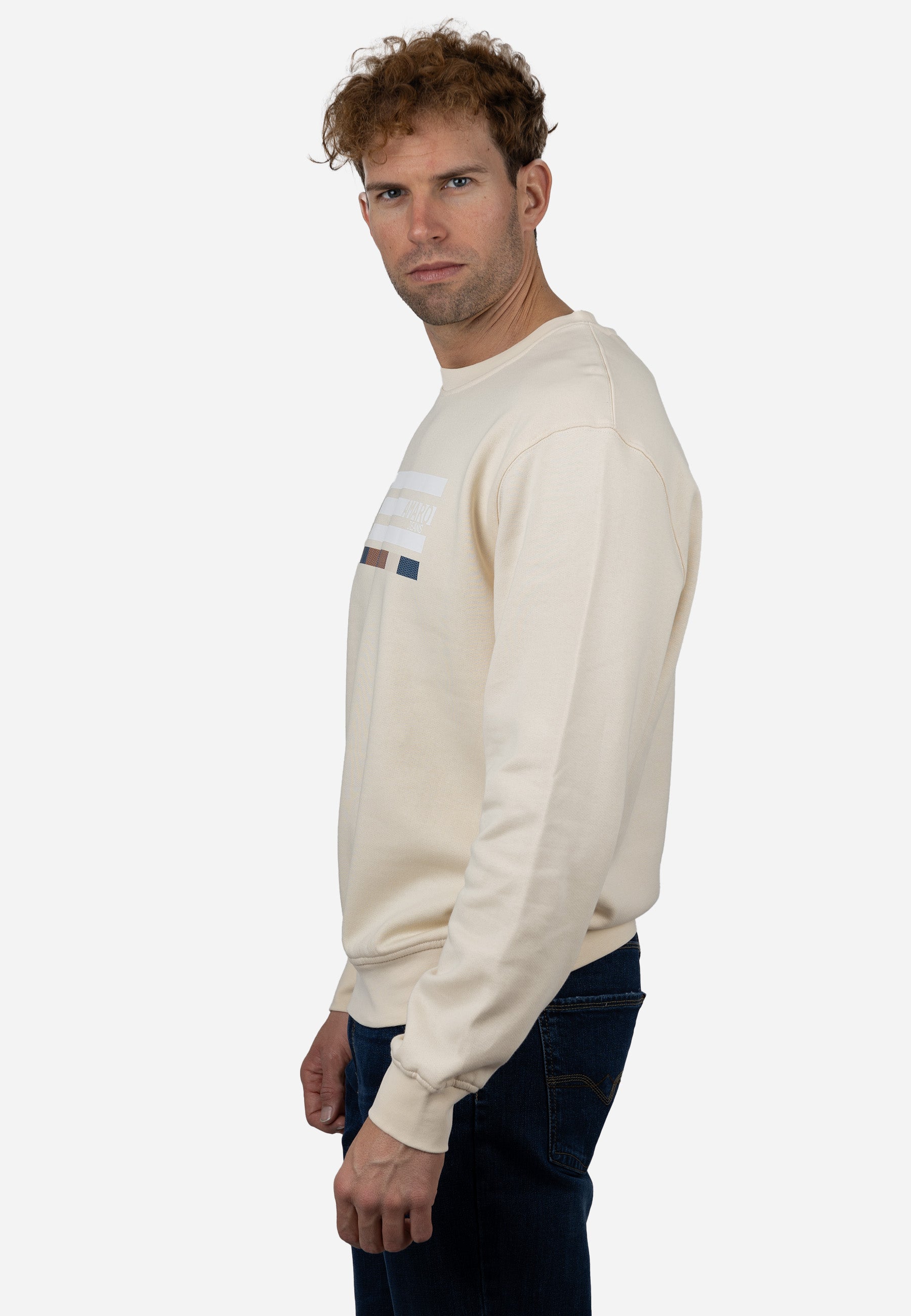 Sudadera Cuello Redondo AJ con Bordado y Detalle Rayado Crudo