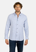 Camisa celeste de algodón rústico con cuello con botones