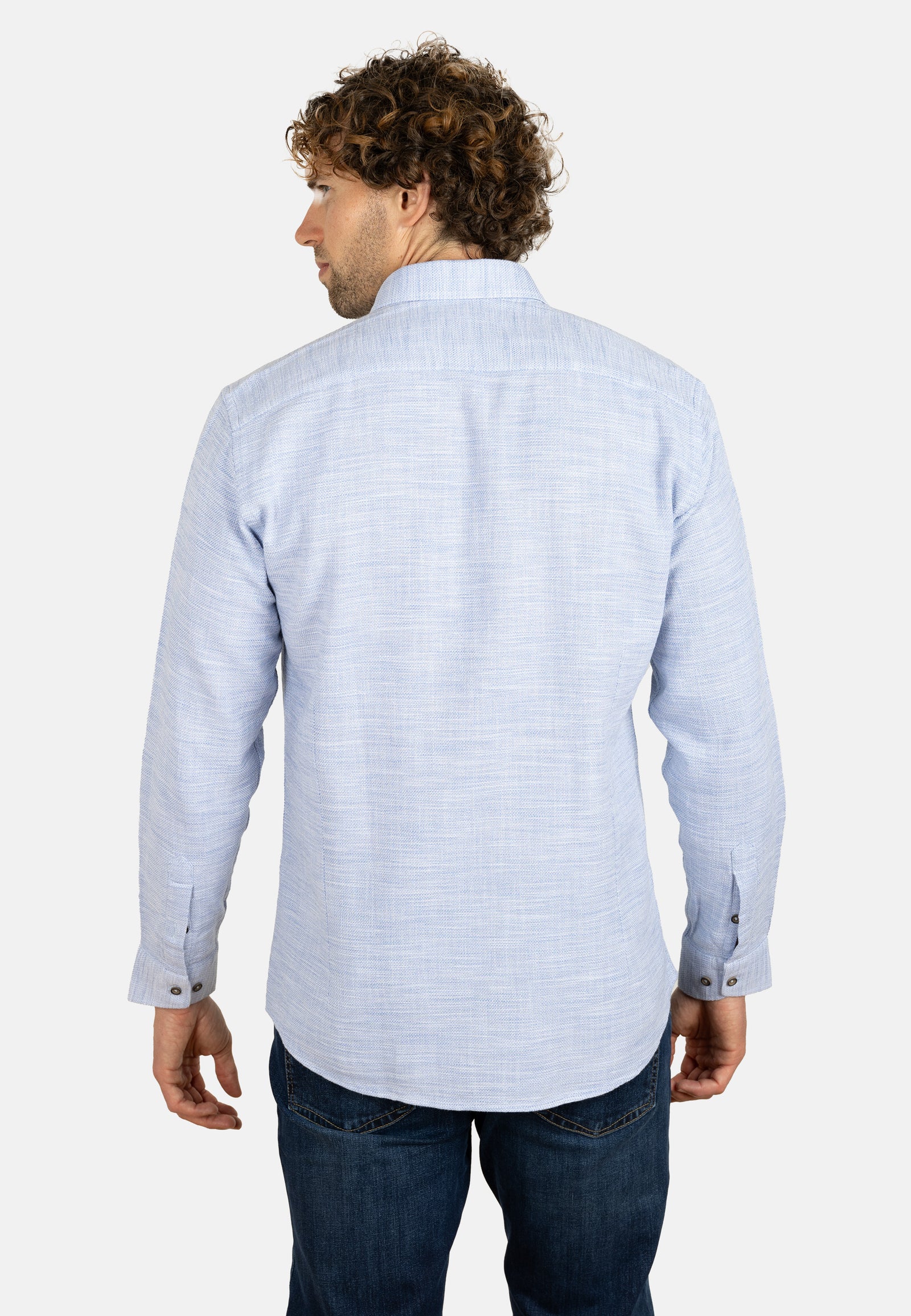 Camisa celeste de algodón rústico con cuello con botones