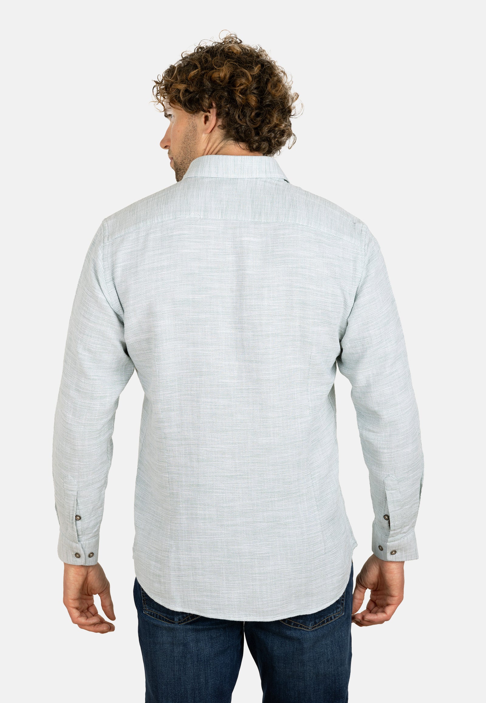 Camisa verde de algodón rústico con cuello con botones