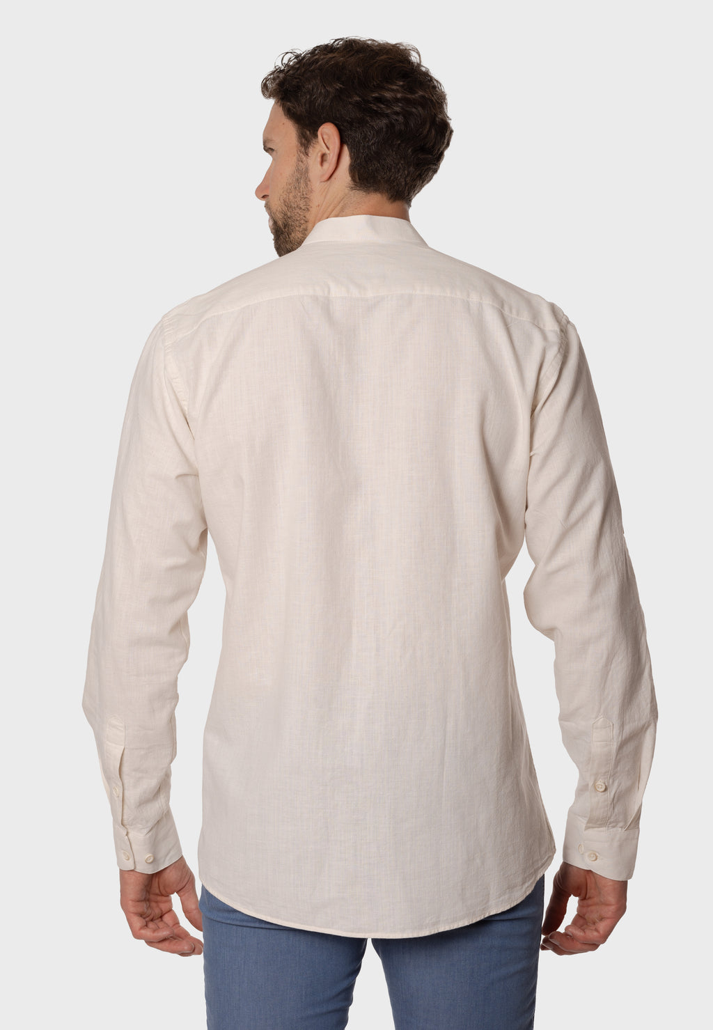 Camisa de Lino Almendro Cuello Mao Beige