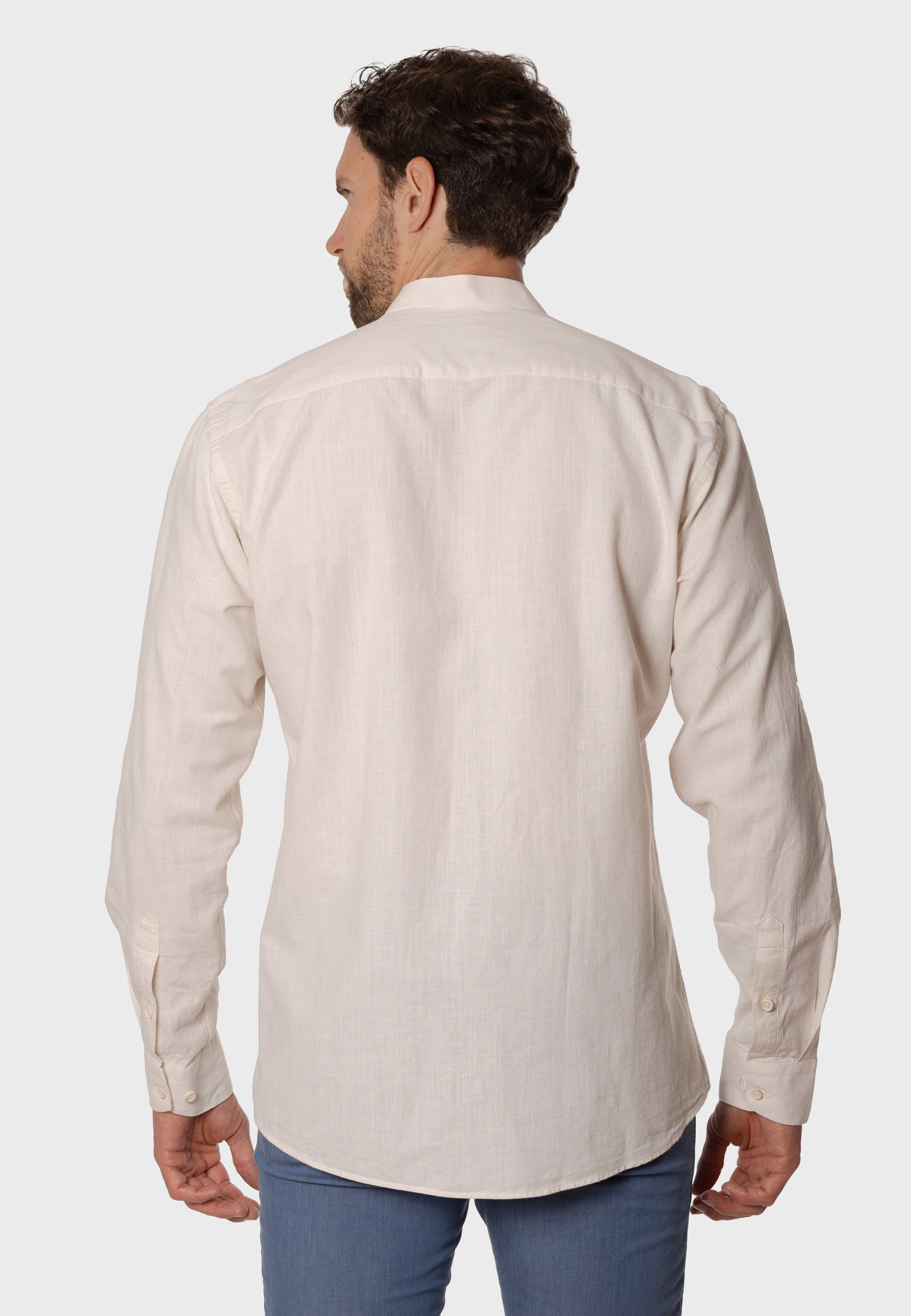 Camisa de Lino Almendro Cuello Mao Beige