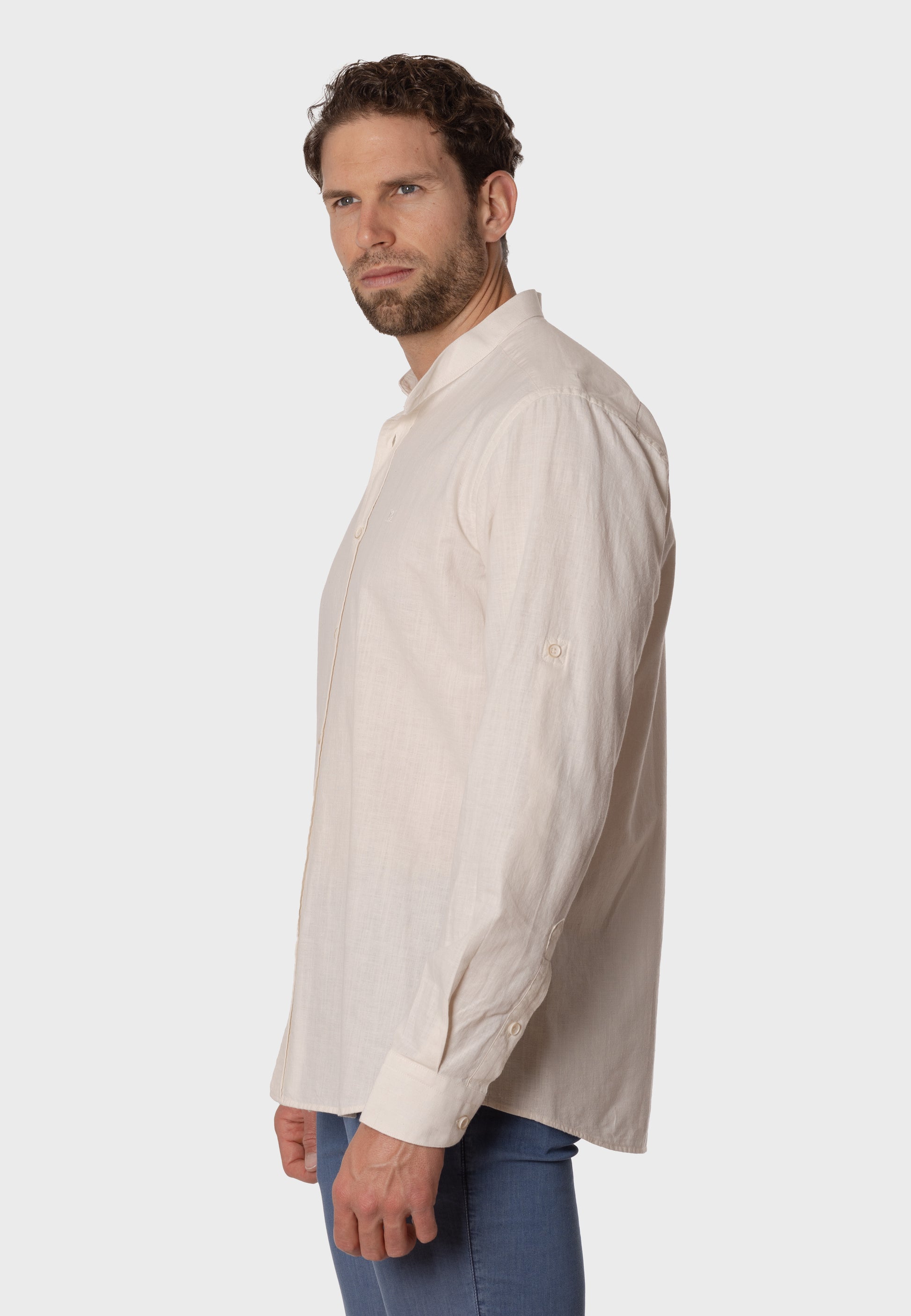 Camisa de Lino Almendro Cuello Mao Beige