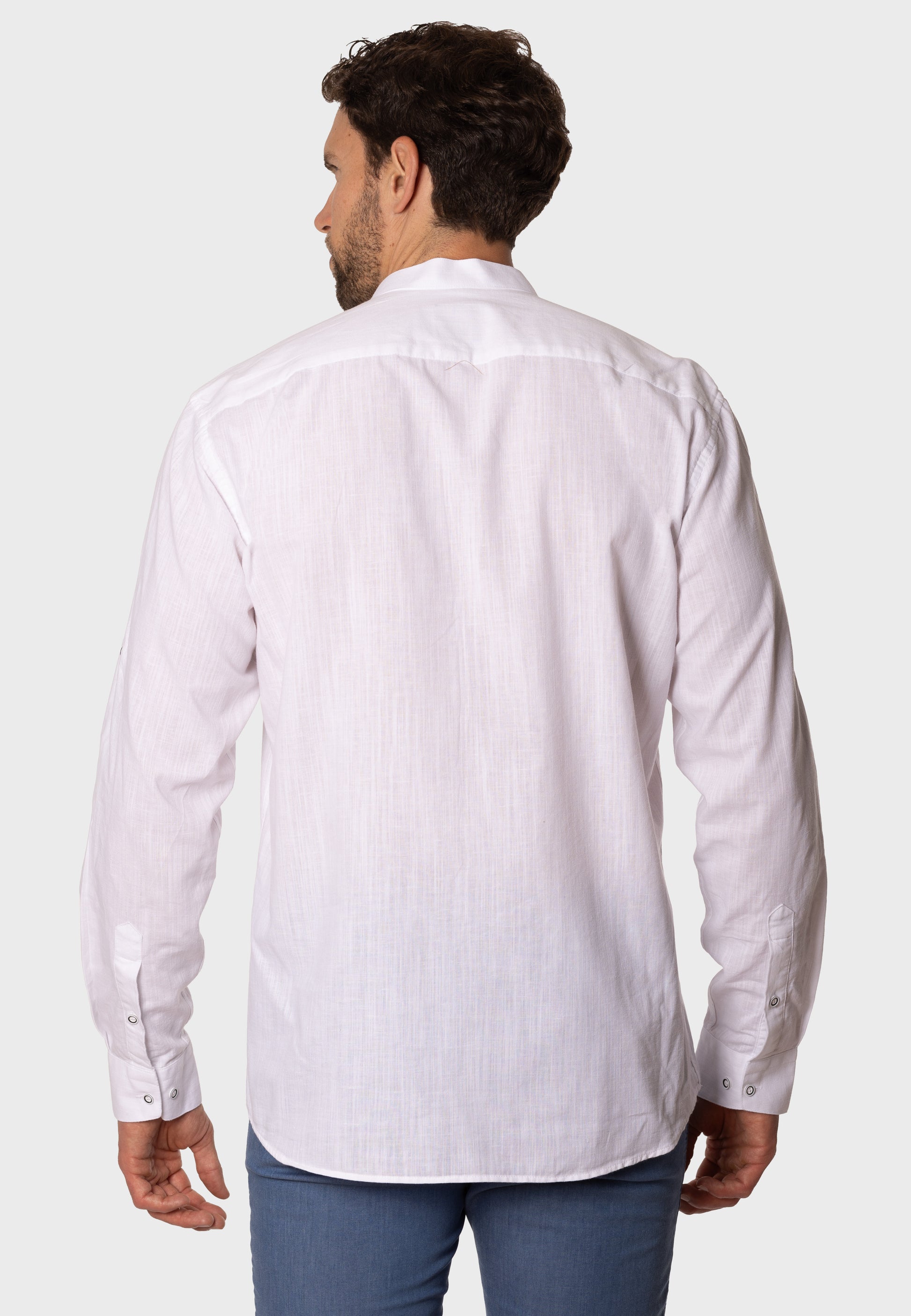 Camisa de Lino Almendro Cuello Mao Blanco