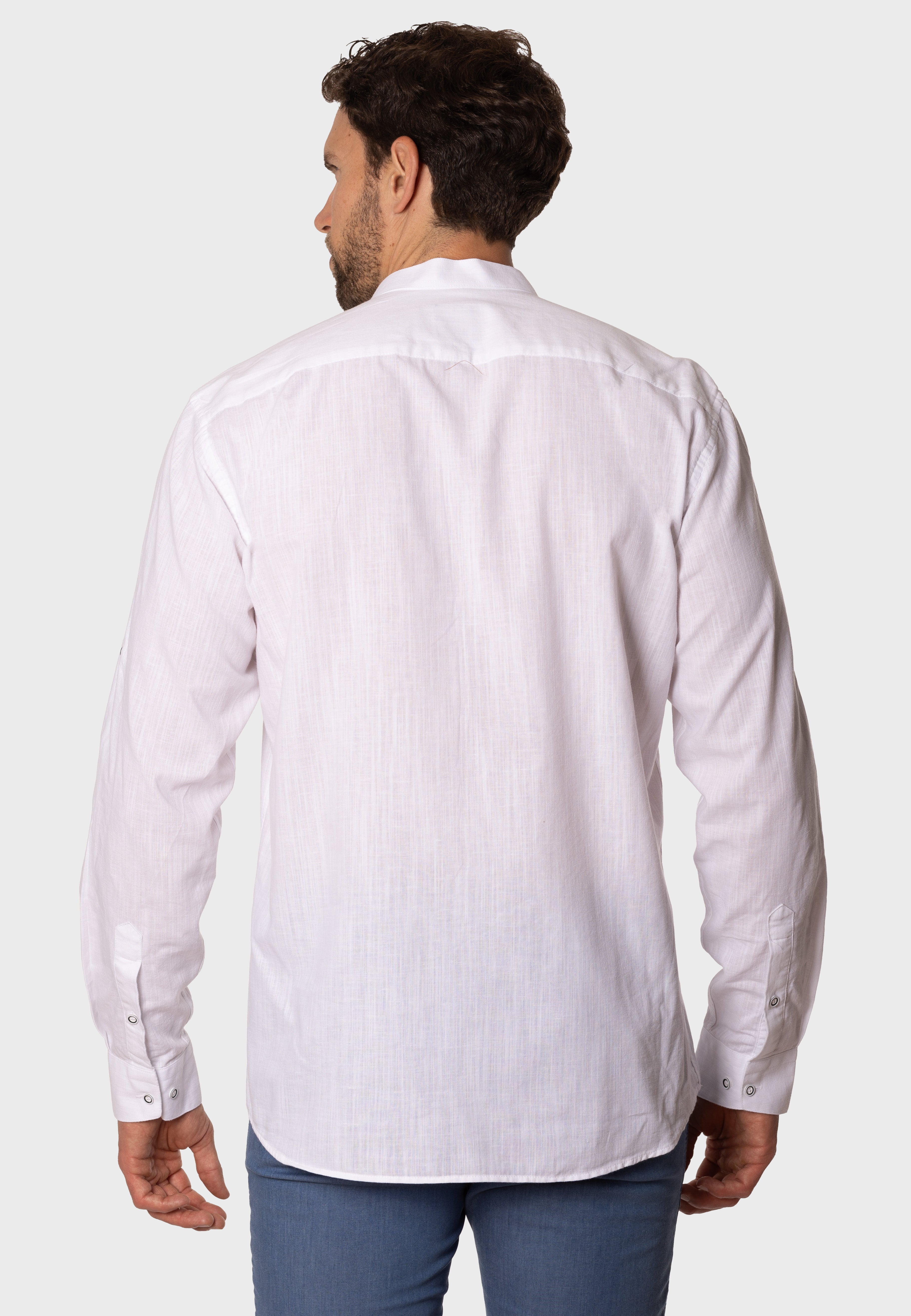 Camisa de Lino Almendro Cuello Mao Blanco