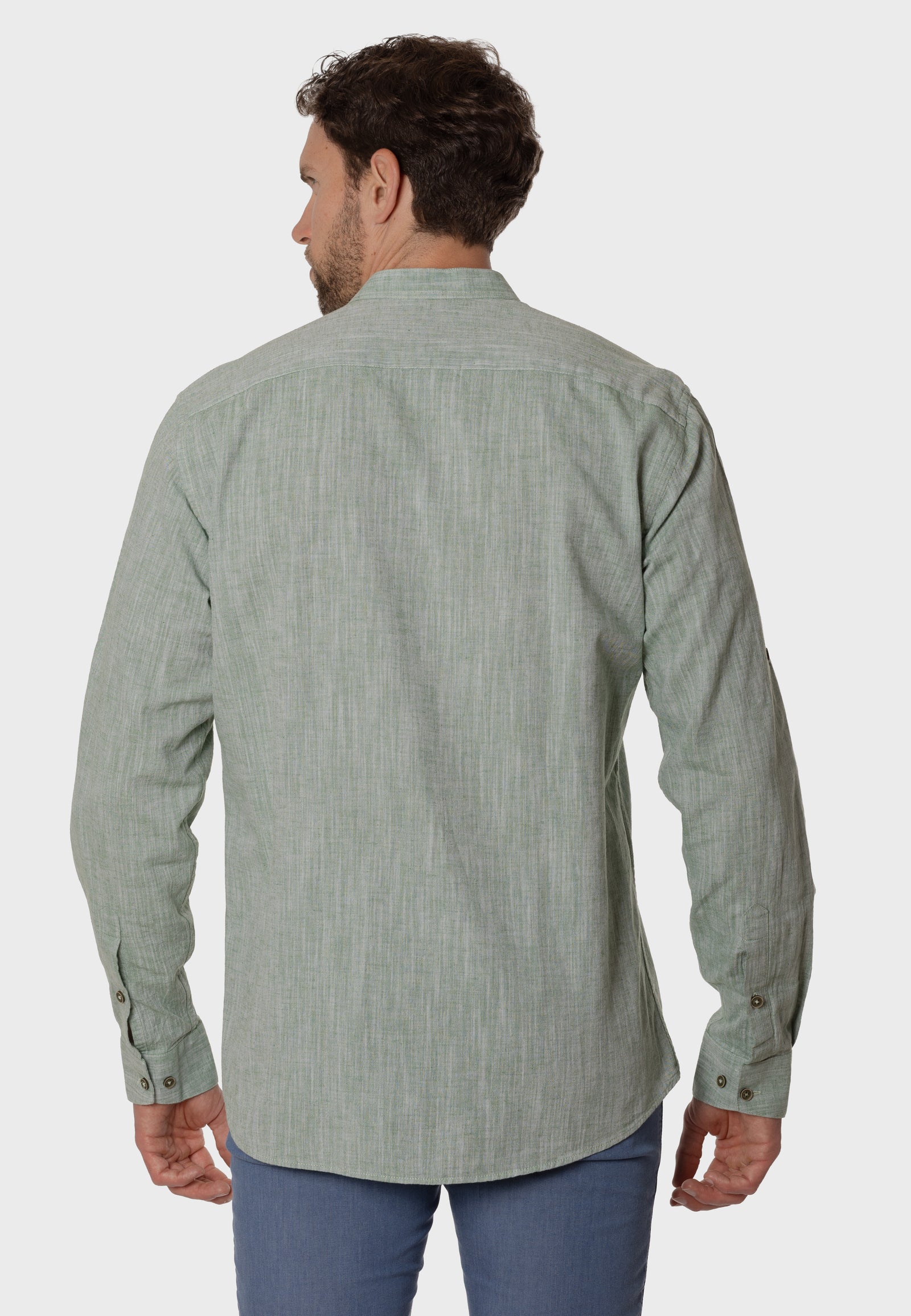 Camisa de Lino Almendro Cuello Mao Verde