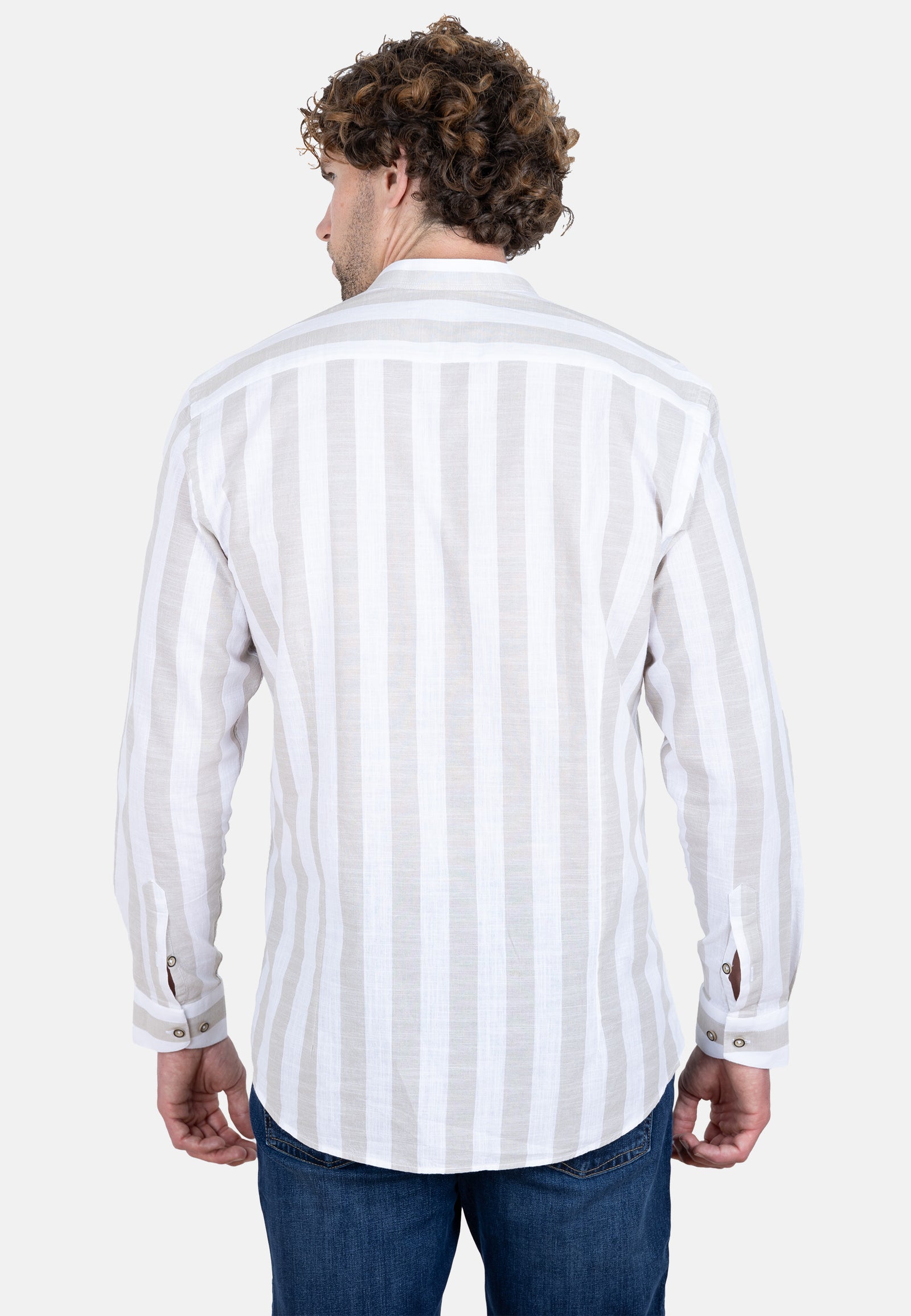 Camisa de lino con rayas anchas blanco y beige