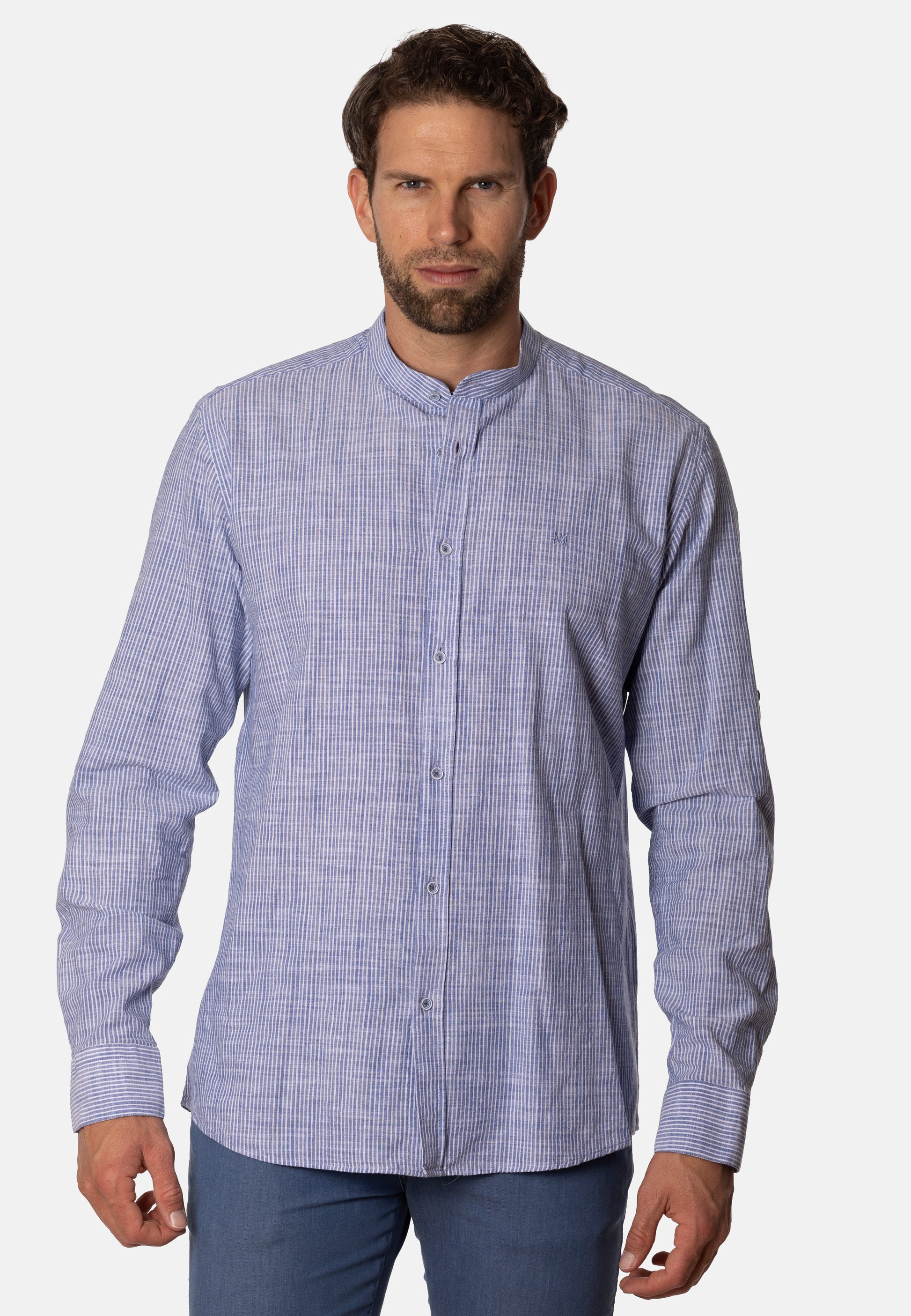 Camisa Lines Azul Cuello Mao