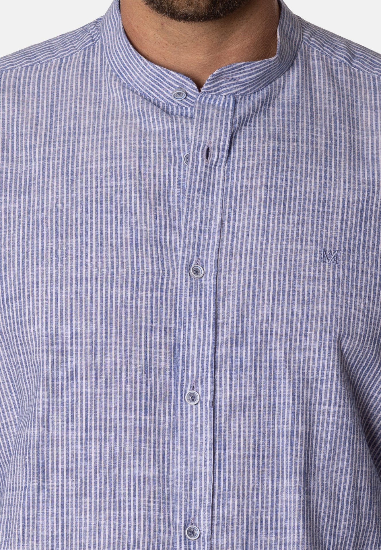 Camisa Lines Azul Cuello Mao