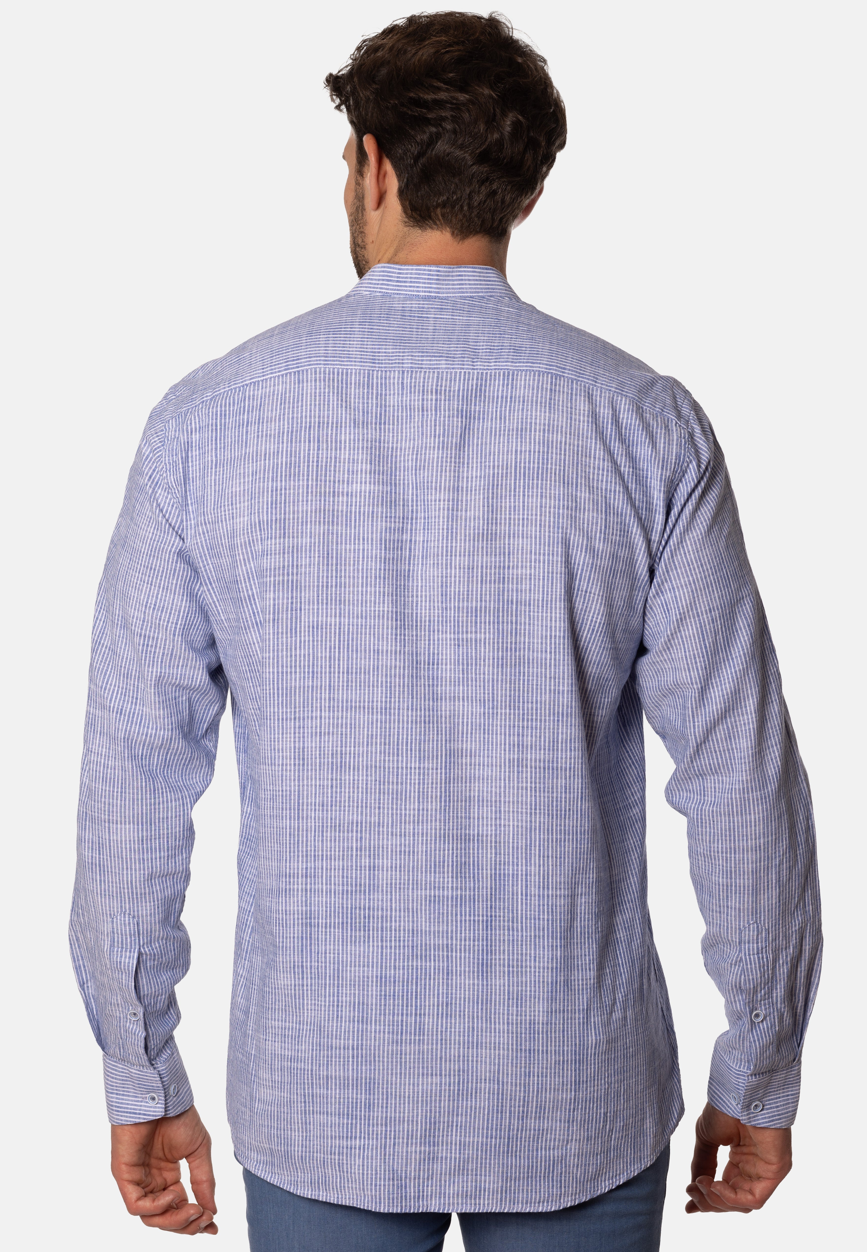 Camisa Lines Azul Cuello Mao