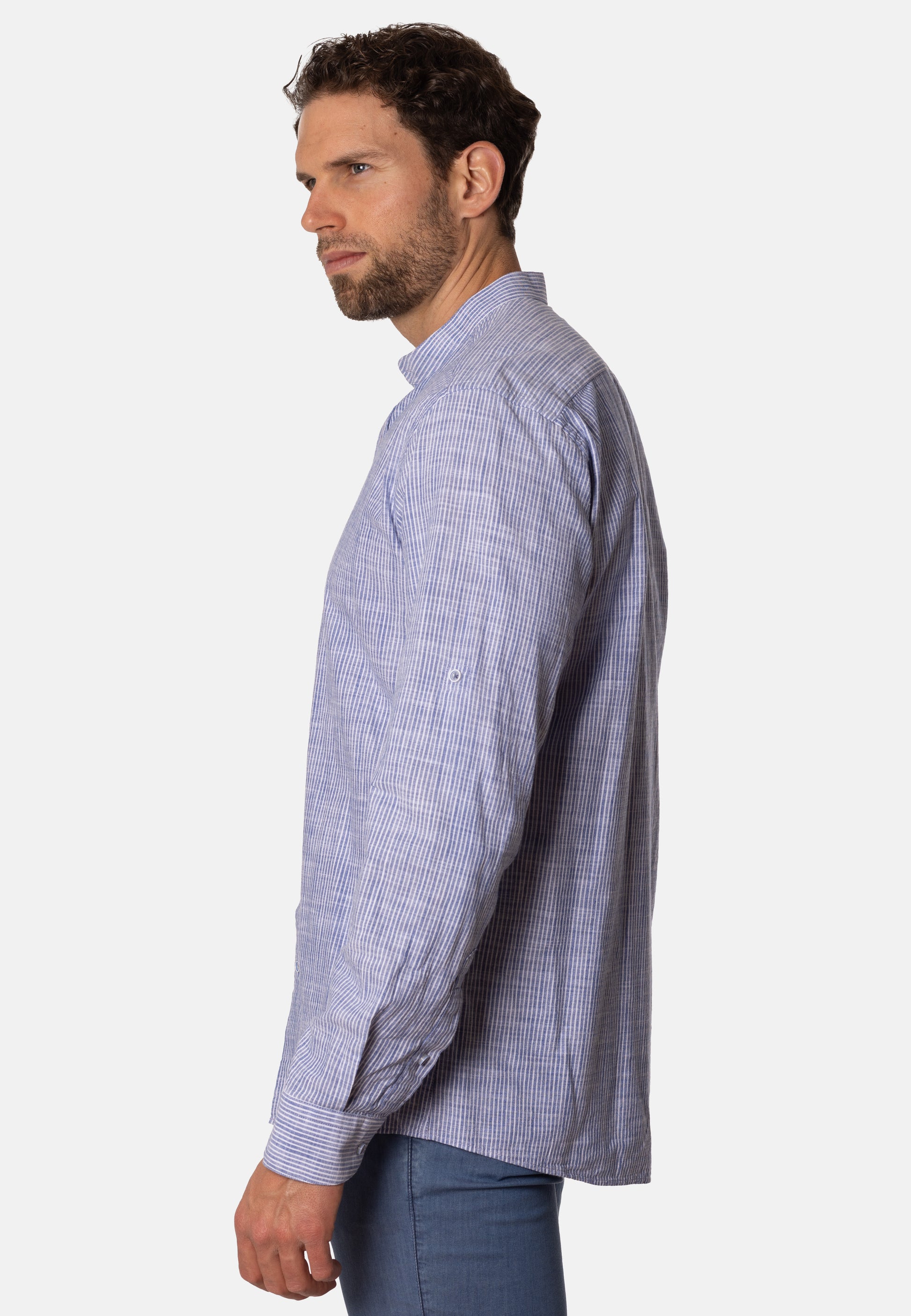 Camisa Lines Azul Cuello Mao