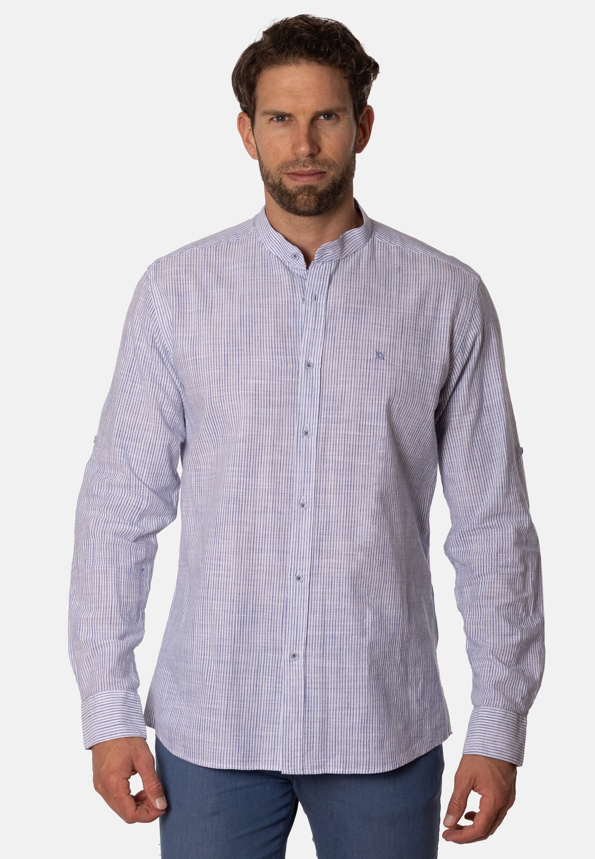 Camisa Lines Blanco Cuello Mao