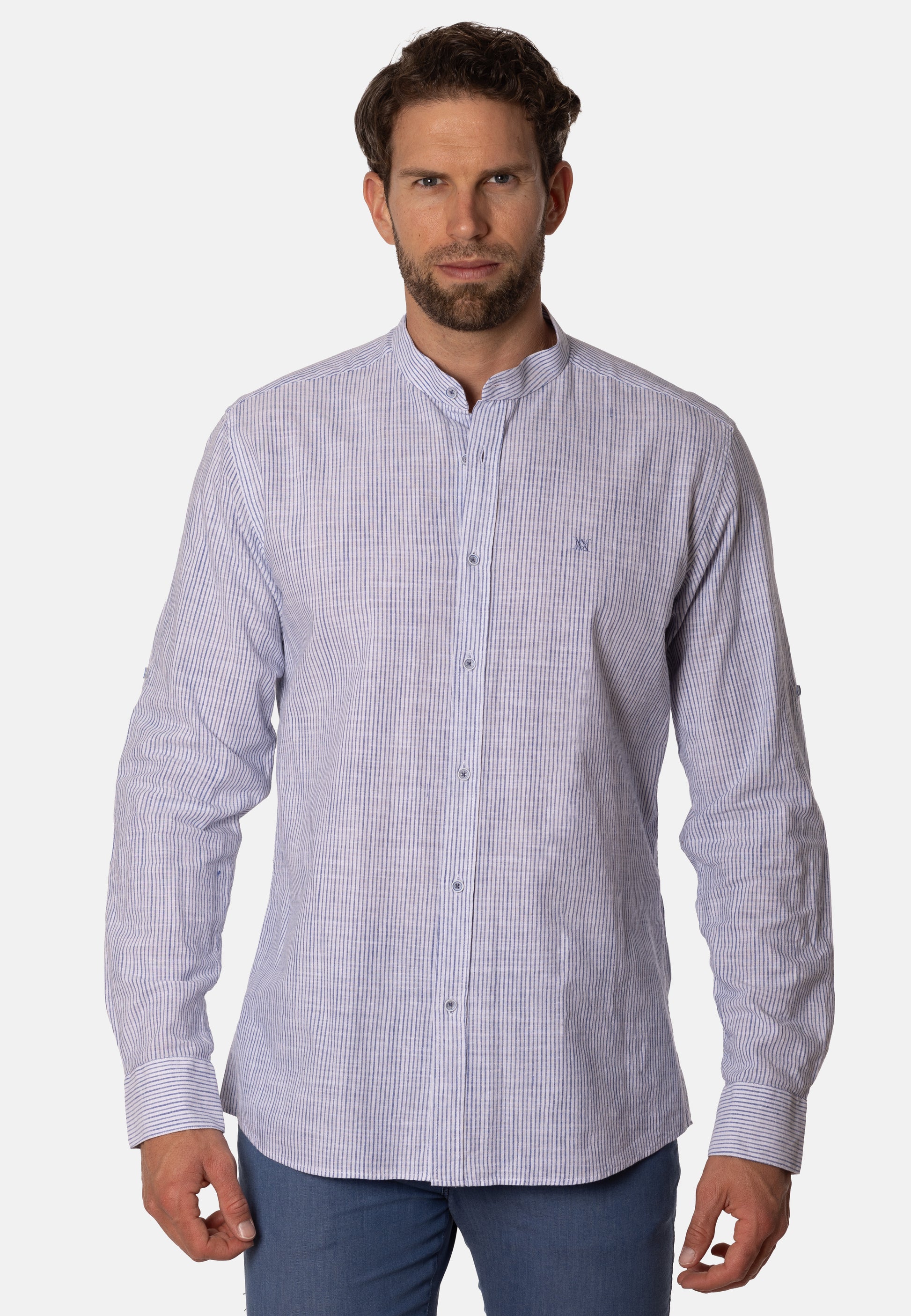 Camisa Lines Blanco Cuello Mao