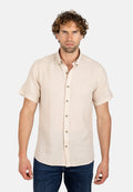 Camisa beige de algodón rústico manga corta con cuello abotonado