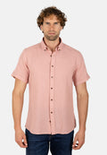 Camisa rosa de algodón rústico manga corta con cuello abotonado
