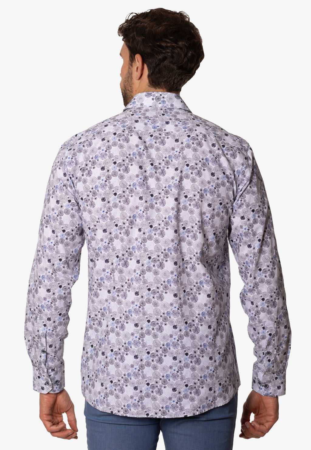 Camisa estampada blanca slim fit de algodón para hombre