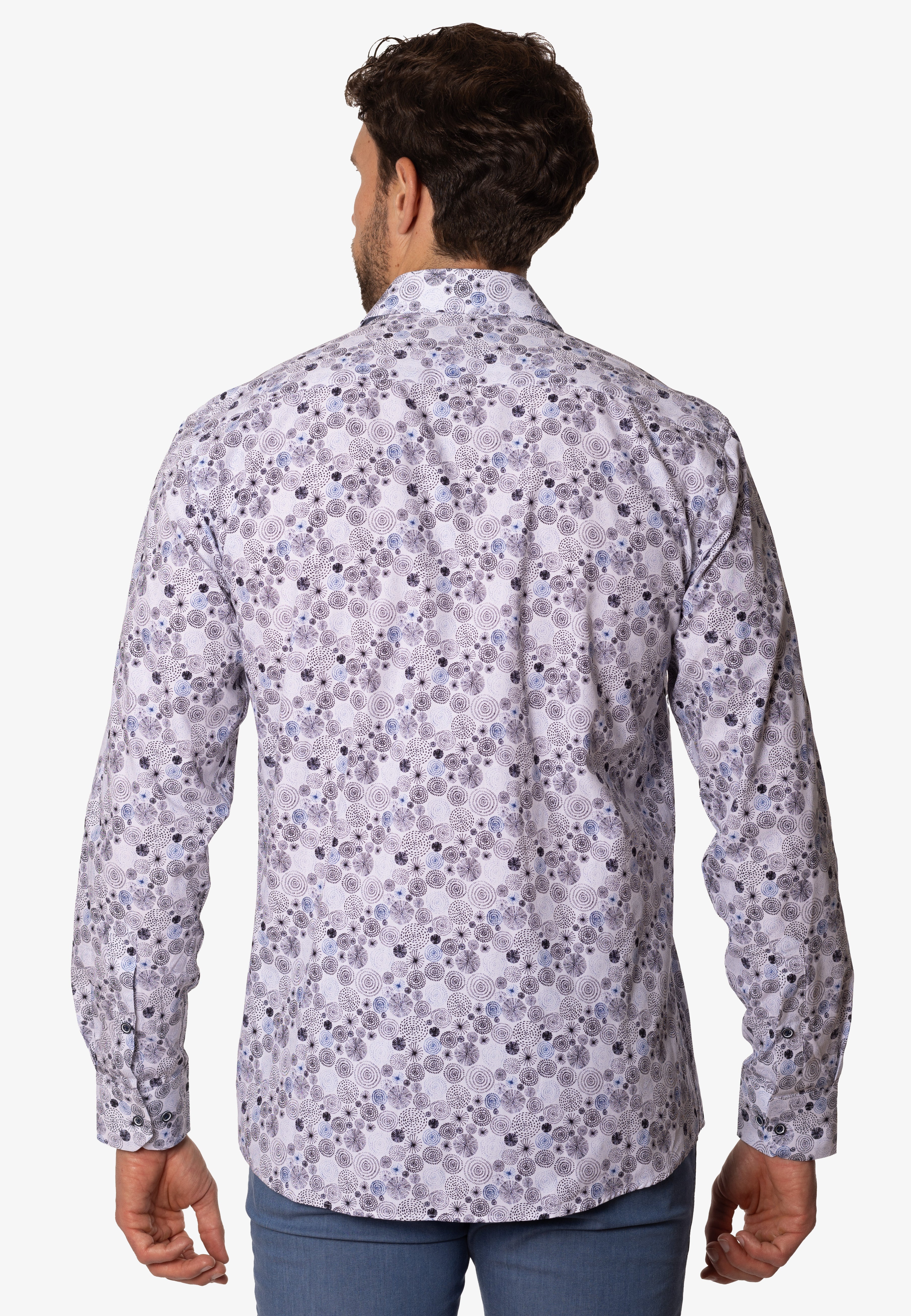 Camisa estampada blanca slim fit de algodón para hombre