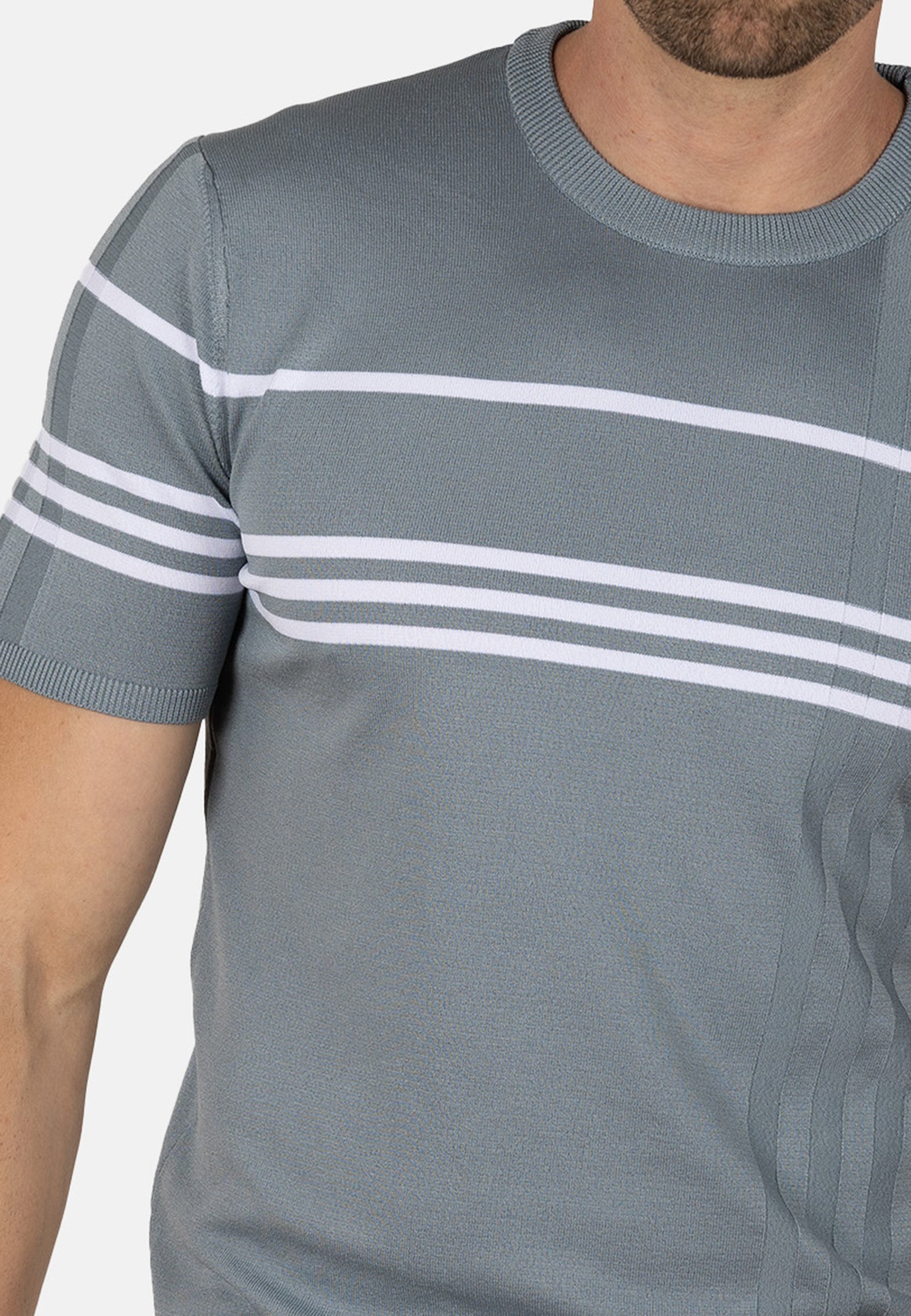 Camiseta de punto slim fit gris azulado con líneas en contraste