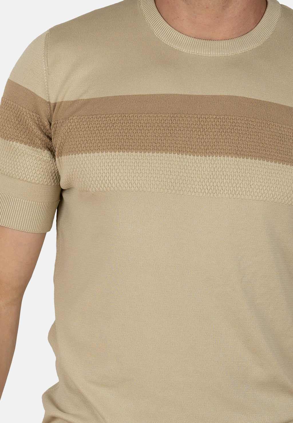 Camiseta slim de punto elástico beige con franja en contraste