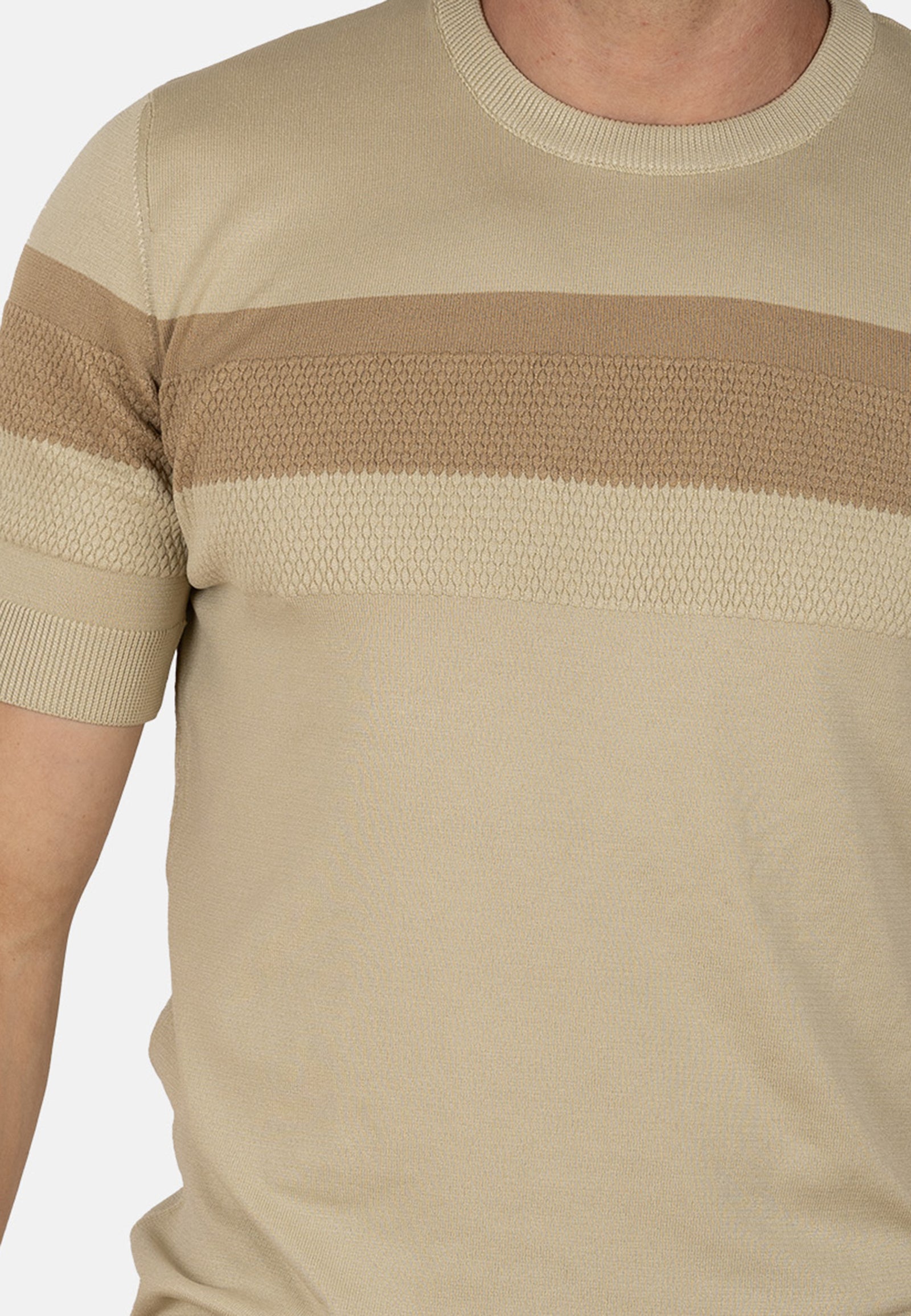 Camiseta slim de punto elástico beige con franja en contraste