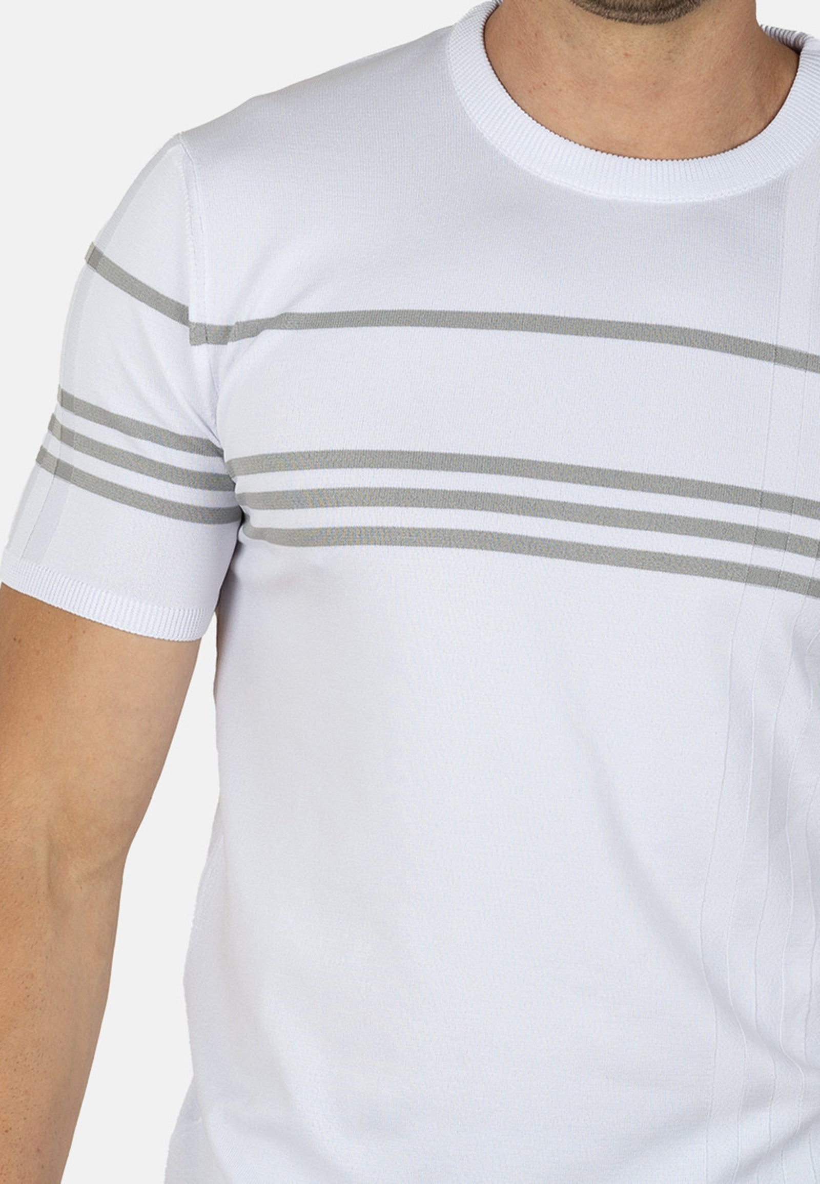 Camiseta de punto slim fit blanca con líneas grises en contraste