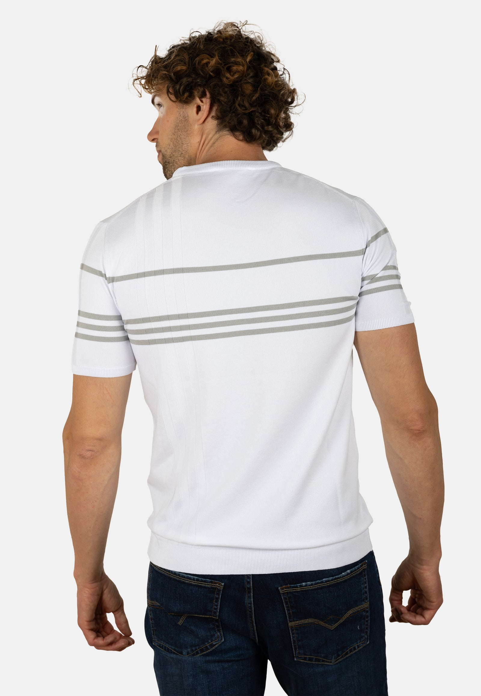 Camiseta de punto slim fit blanca con líneas grises en contraste