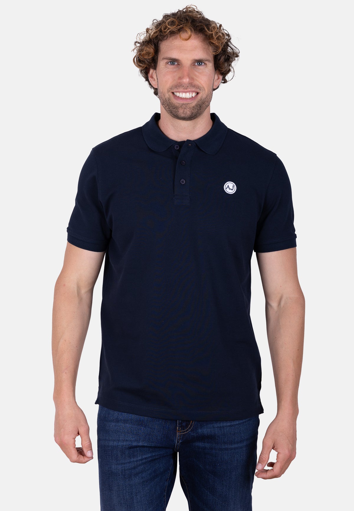 Polo piqué  marino con bordado logo amaro