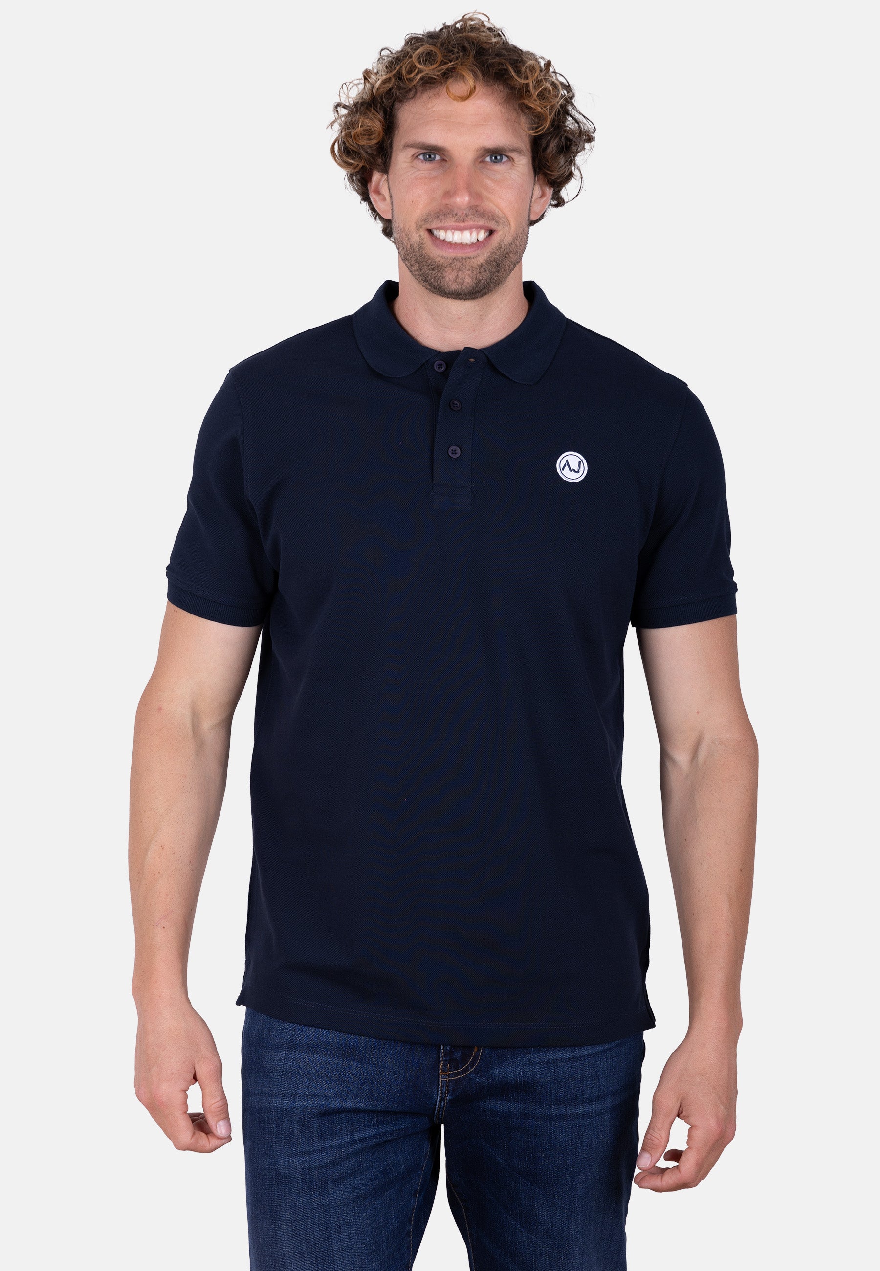 Polo piqué  marino con bordado logo amaro