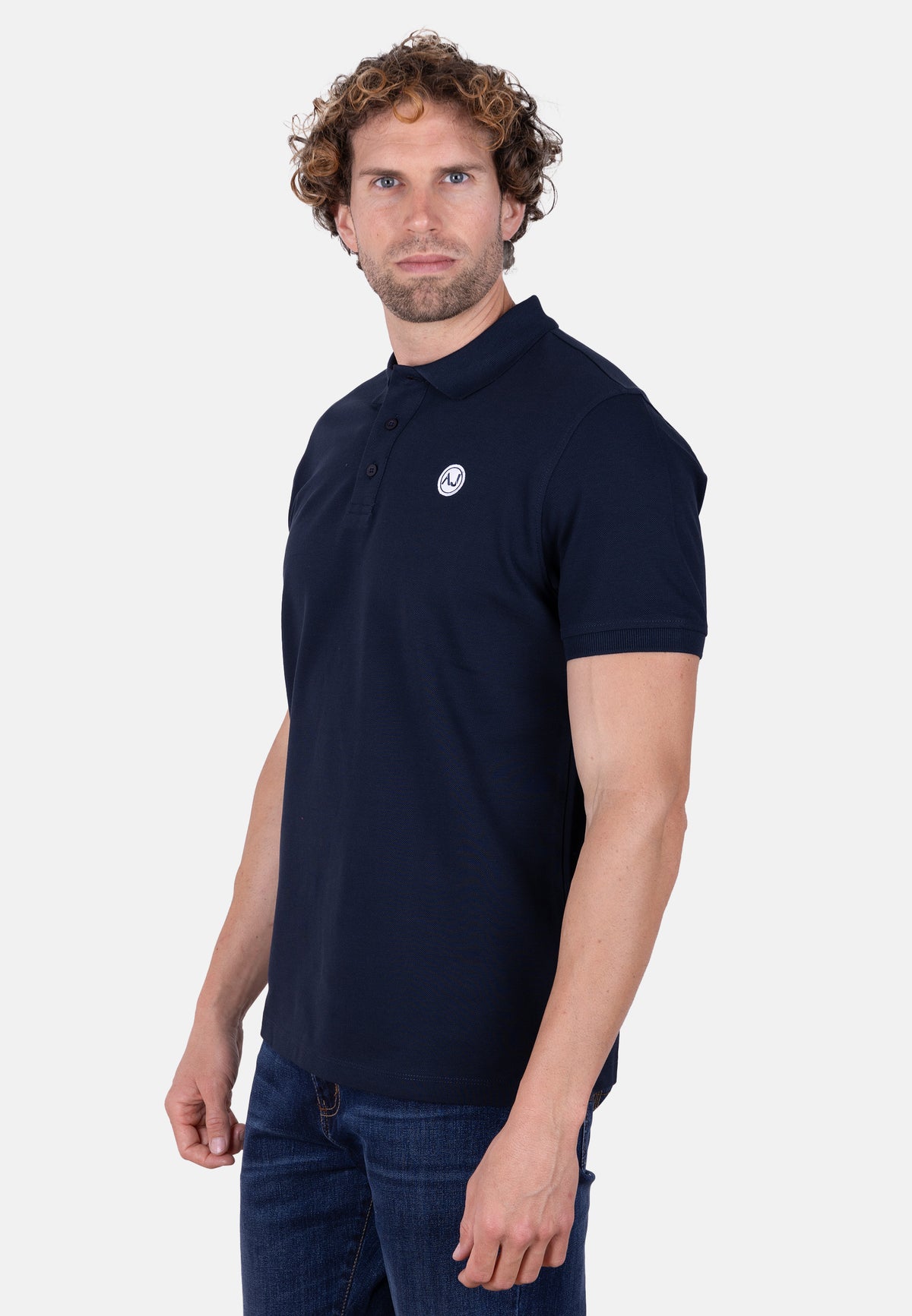 Polo piqué  marino con bordado logo amaro