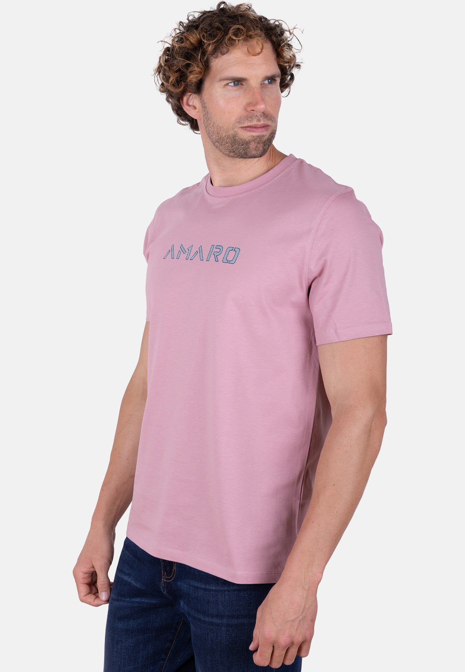 Camiseta AMARO rosa con detalle de logo en contraste